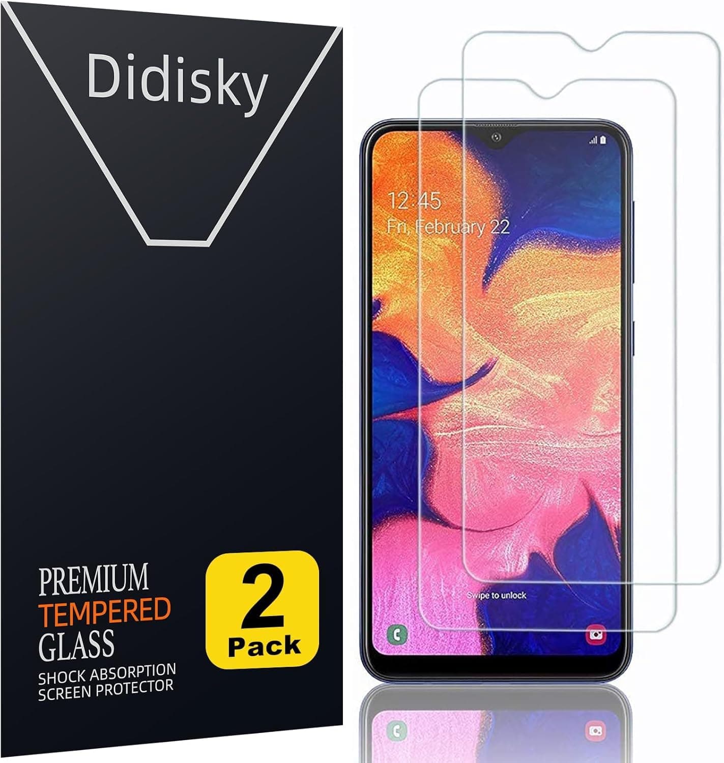 Tempered Glass Screen Protector for Samsung Galaxy A10, [ 2 Pack ] Anti Scratch, 9H Hardness, No Bubbles, High Definition, Easy To Apply, Case Friendly