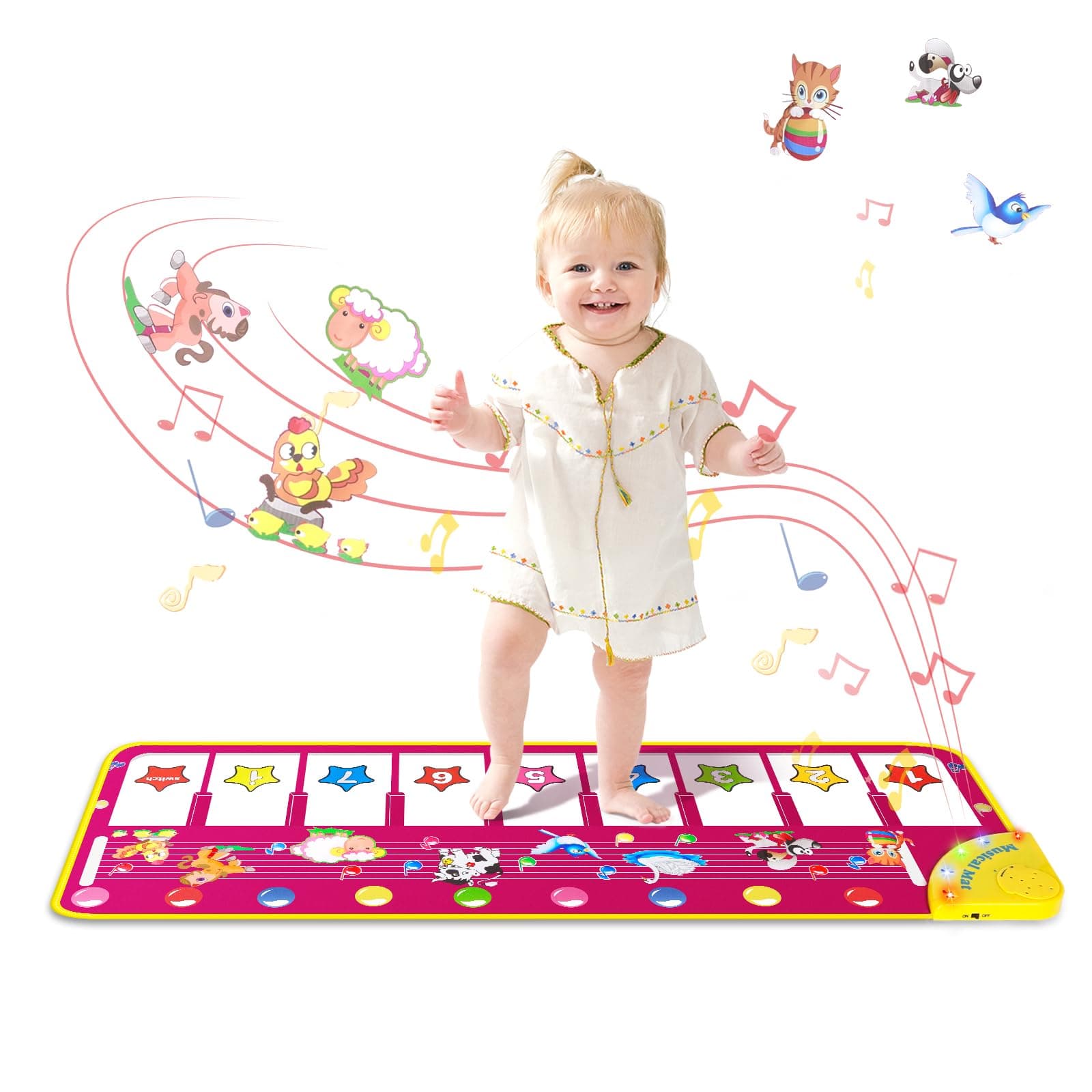 M SANMERSEN Floor Piano Mat, Toddler Toys Musical Mat, Keyboard Floor Playmat 39.5" Electronic Music Animal Touch Play Blanket Funny Xmas Gift Toy for 1 2 3 Year Old