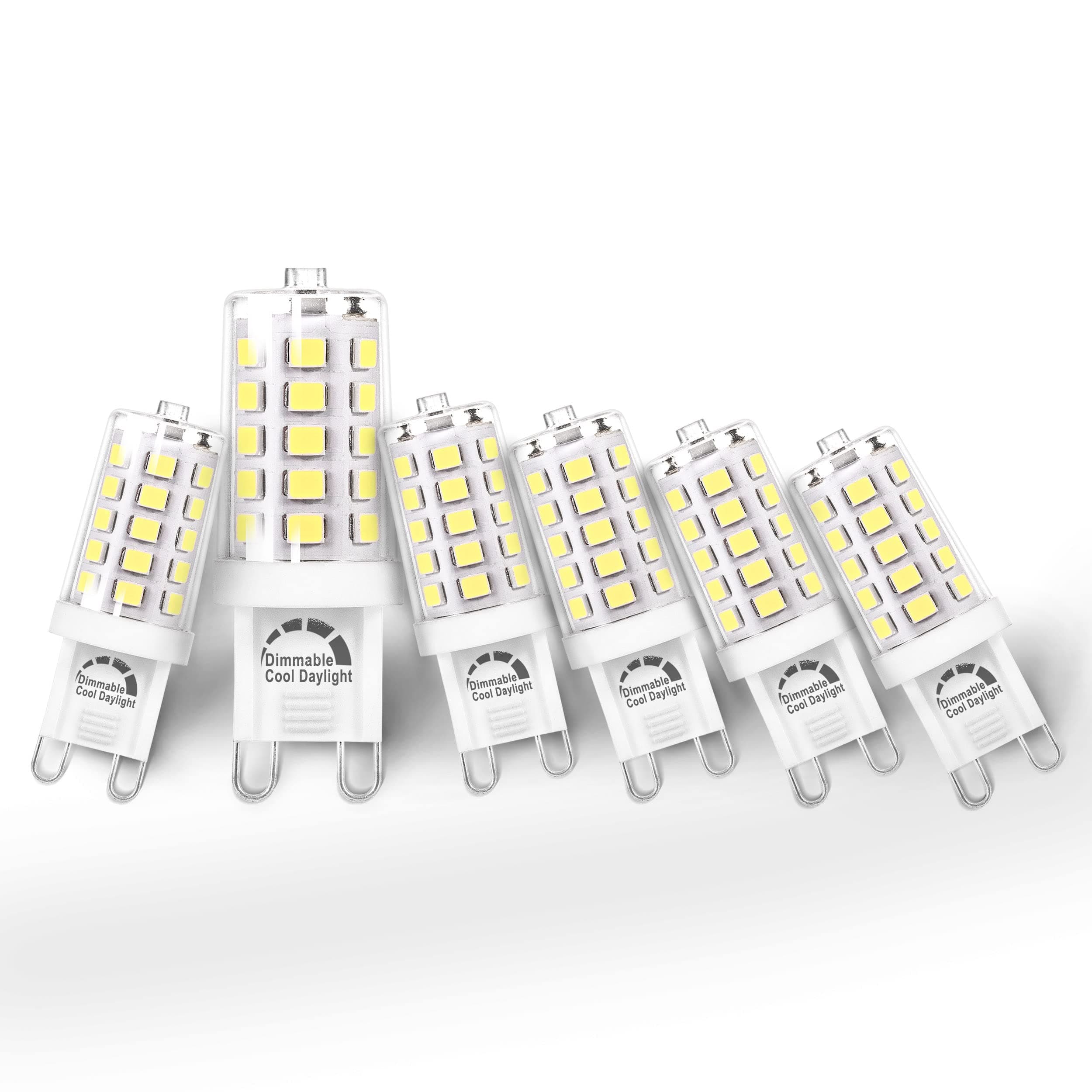 G9 LED Bulb Dimmable 5W 6000K Daylight Bright White, G9 40 Watt Halogen Replacement, AC120V G9 Bipin Base LED Bulbs for Chandelier Light, 0-100% Dimmable, No Flicker, 400LM(6pack)
