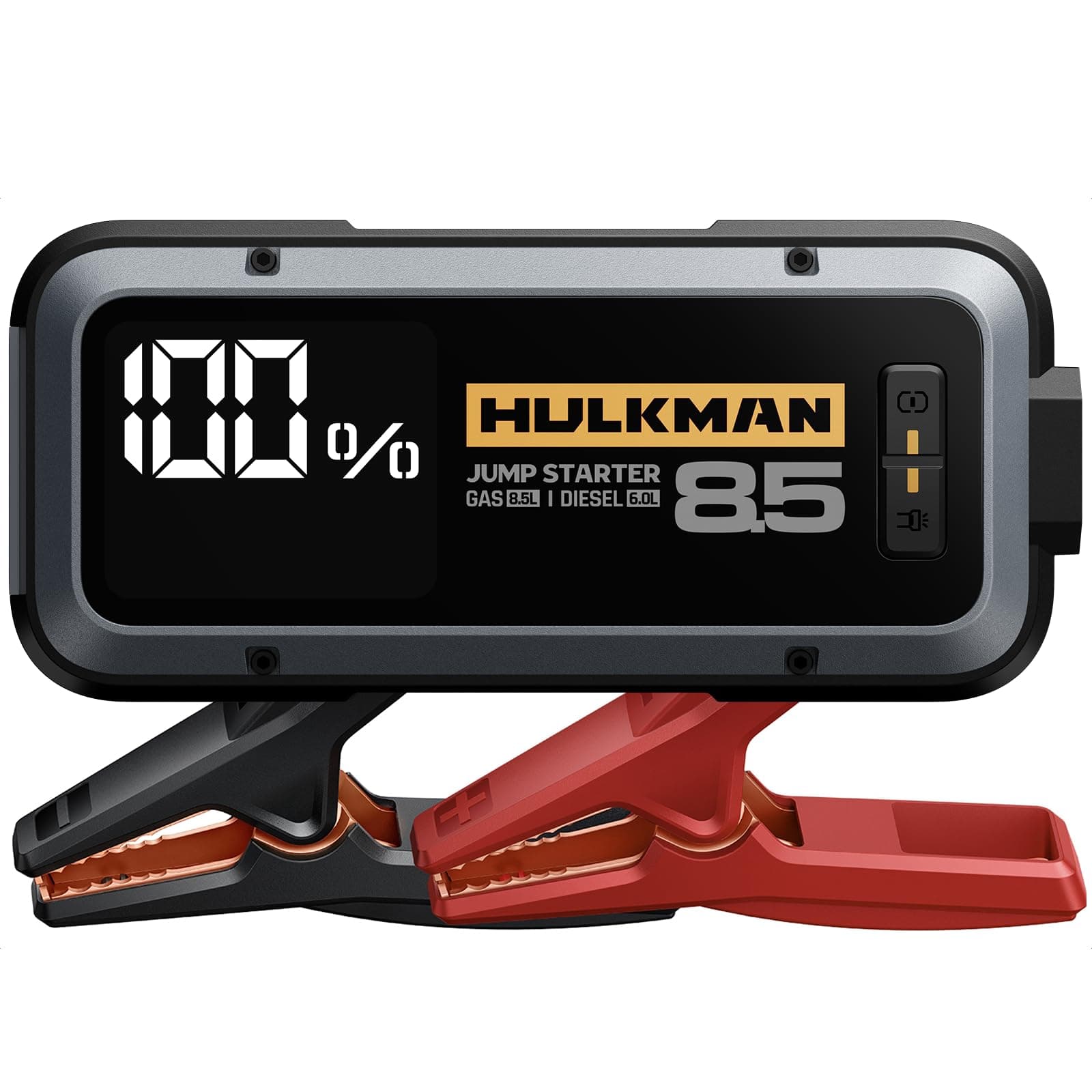 - Hulkman Alpha85,Space Gray,2000A 74Wh Smart Jump Starter,12V Portable Car Battery Booster with 3.3" Display,USB-C Power Pack,5-Mode Flashlight,Jumper Cables for up to 8.5L Gas/6.0L Diesel