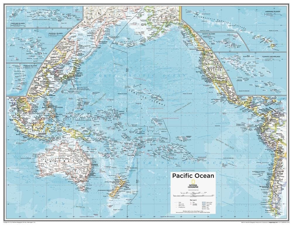 Maps: Pacific Ocean Political Wall Map - Compact - 21 x 16 inches