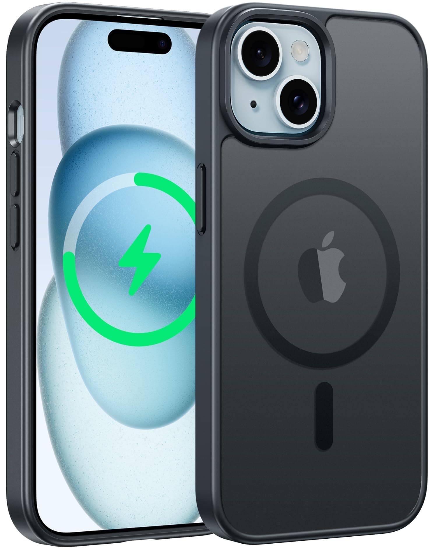 FNTCASE for iPhone 15 Phone Case: iPhone 14 Case Magnetic Translucent Matte Shockproof Slim Cell Phone Cover - Military Grade Drop Proof Hard Back Anti-Fingerprint Protective Case (6.1 inch/Black)