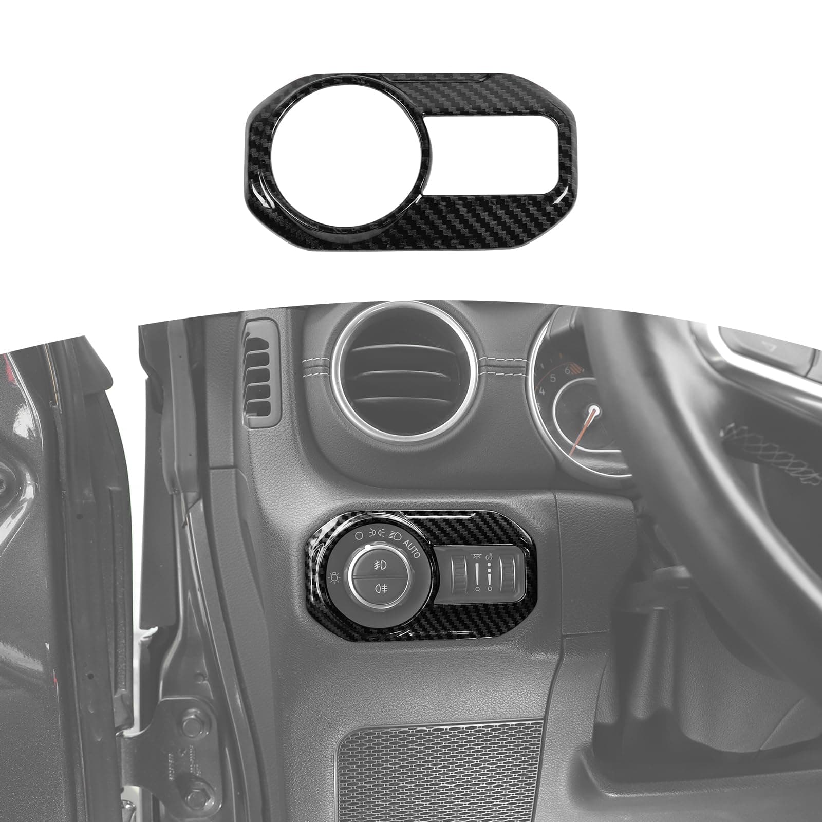 RT-TCZ for Jeep JL Carbon Fiber Headlight Switch Panel Trim Cover for Jeep Wrangler JL JLU 2018 up for Gladiator JT 2020 up Black Carbon Fiber Grain Interior Accessories