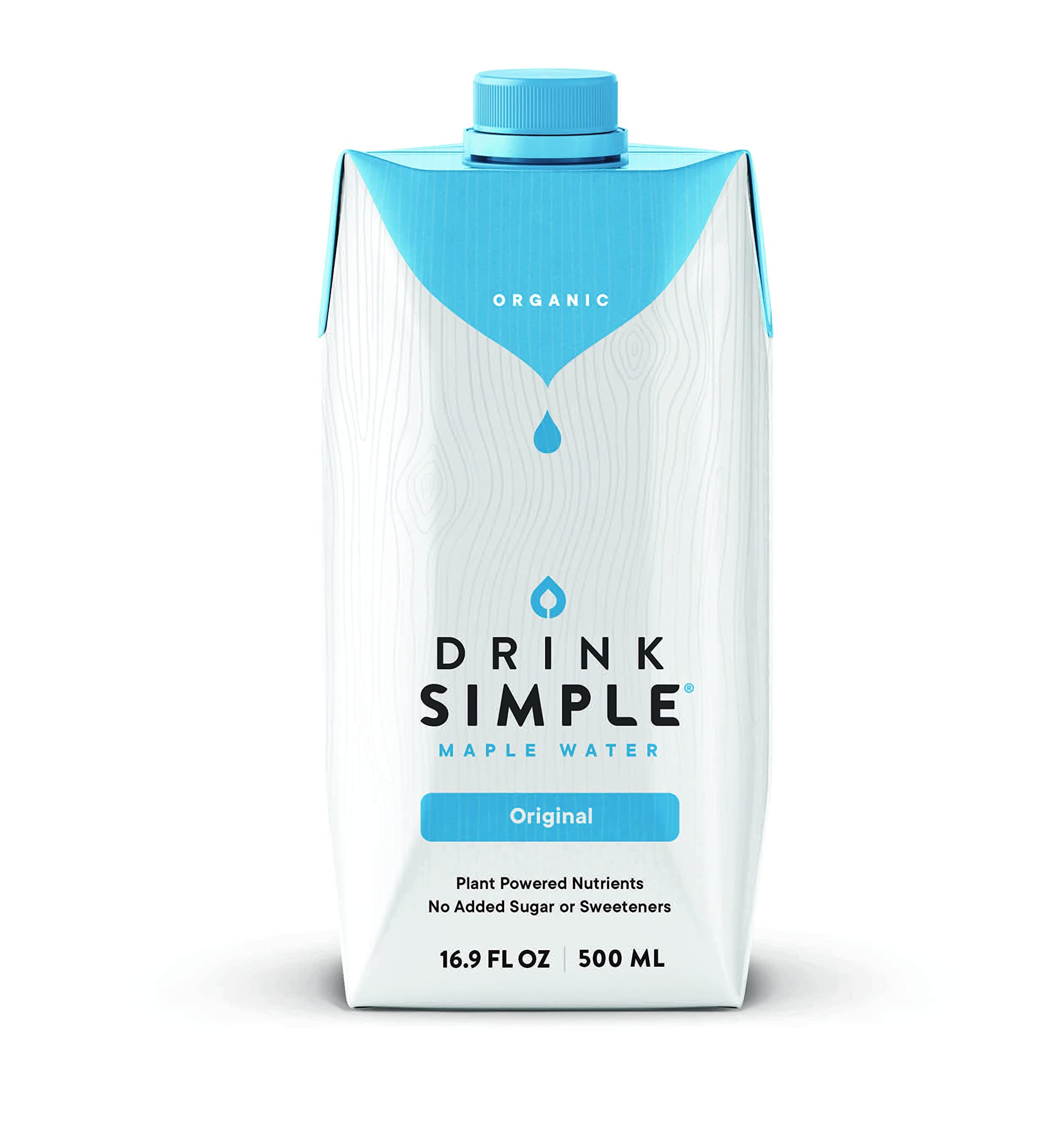 Drink Simple Pure Organic Maple Water, 12-Pack, 500 mL Carton - Electrolyte Hydration Drink with Natural Prebiotics, Gluten-Free, Non-GMO, No Added Sugar/Sweeteners