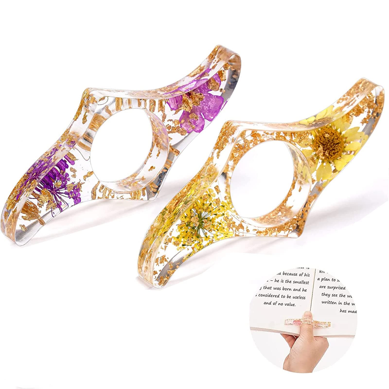 BOMEKS Book Page Holder, 2 Pack Thumb Book Page Holder Dried Flower Transparent Thumb Bookmark for Teachers Book Lovers