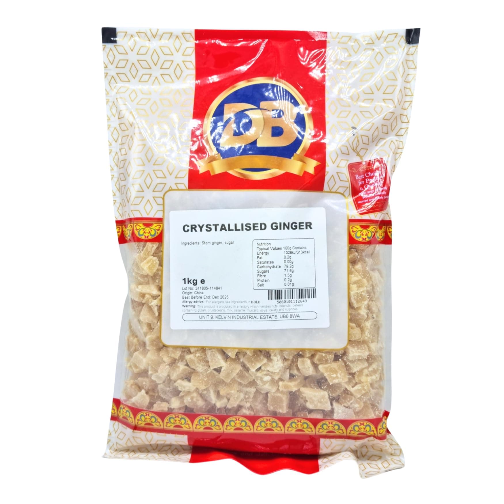 Crystallised Ginger 1kg: Premium Quality Crystalised Ginger Chunks - Delicious Crystallized Ginger Pieces for Snacking, Baking, & More - Natural 1 kg Bag of Ginger Goodness