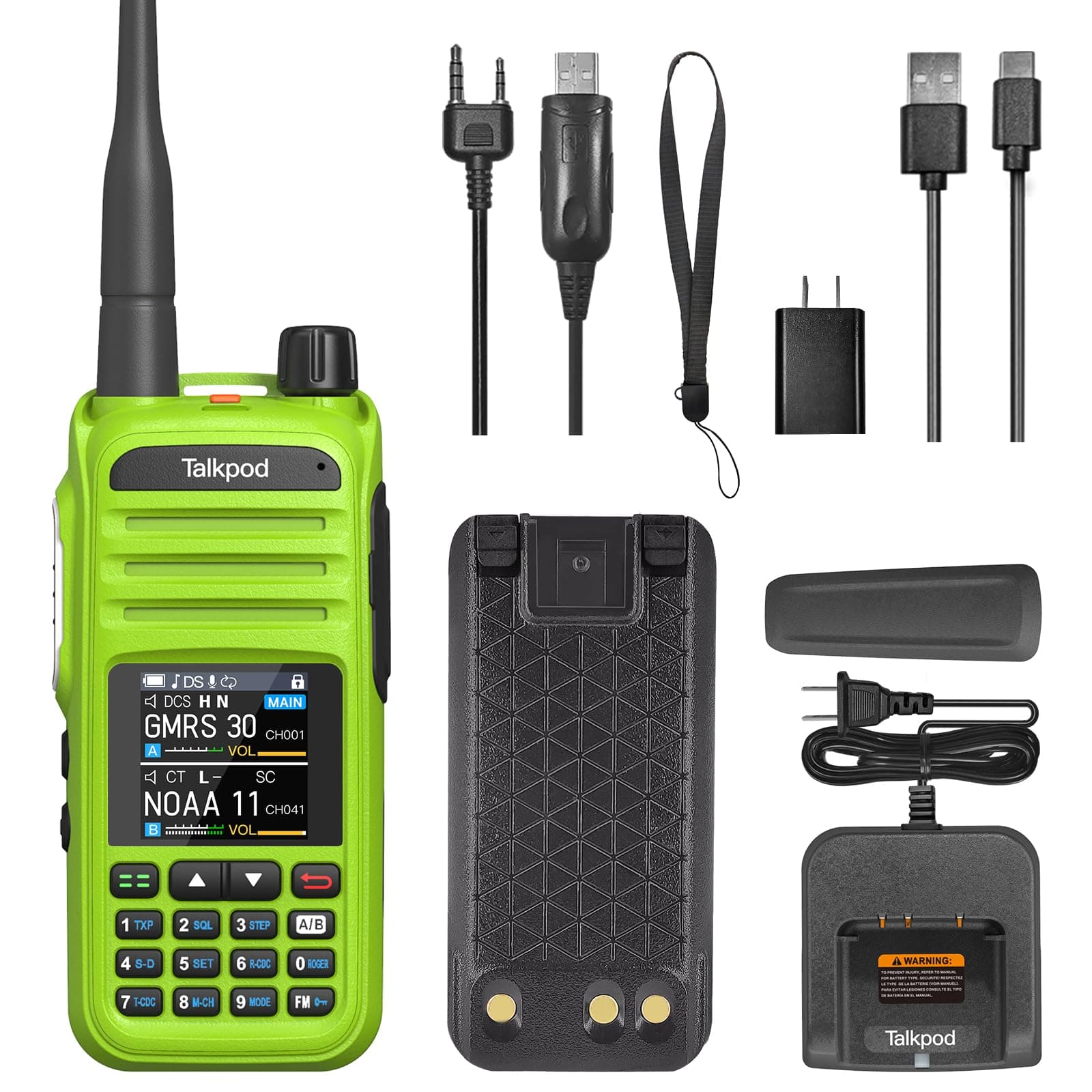 A36Plus GMRS Handheld Two Way Radio, 5W Output, 512 Channels, Dual Band Radio Long Range with VHF UHF Receive, 1.44inch Color Display (Green)