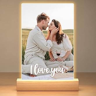 Personalised Photo Frame with Photo, Customised Picture Frame with Night Light, Custom Photo Frame, Personalised Anniversary Valentines Gifts for Him Her Women Men Girlfriend Boyfriend Couple
