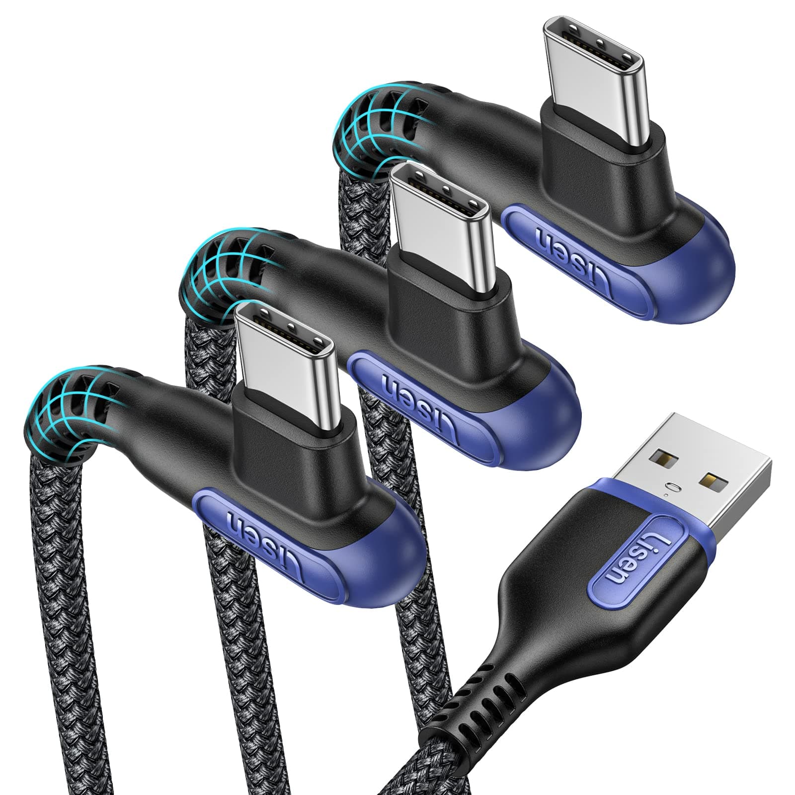 LISEN USB C Charger Cable for iPhone 16 [6.6ft, 3.2A] -[3-Pack] 90-Degree-Never Rupture - Compatible with iPhone 15/15 Pro/15 Plus/15 Pro Max/Samsung Galaxy S20/S10/S9/Note 10/9