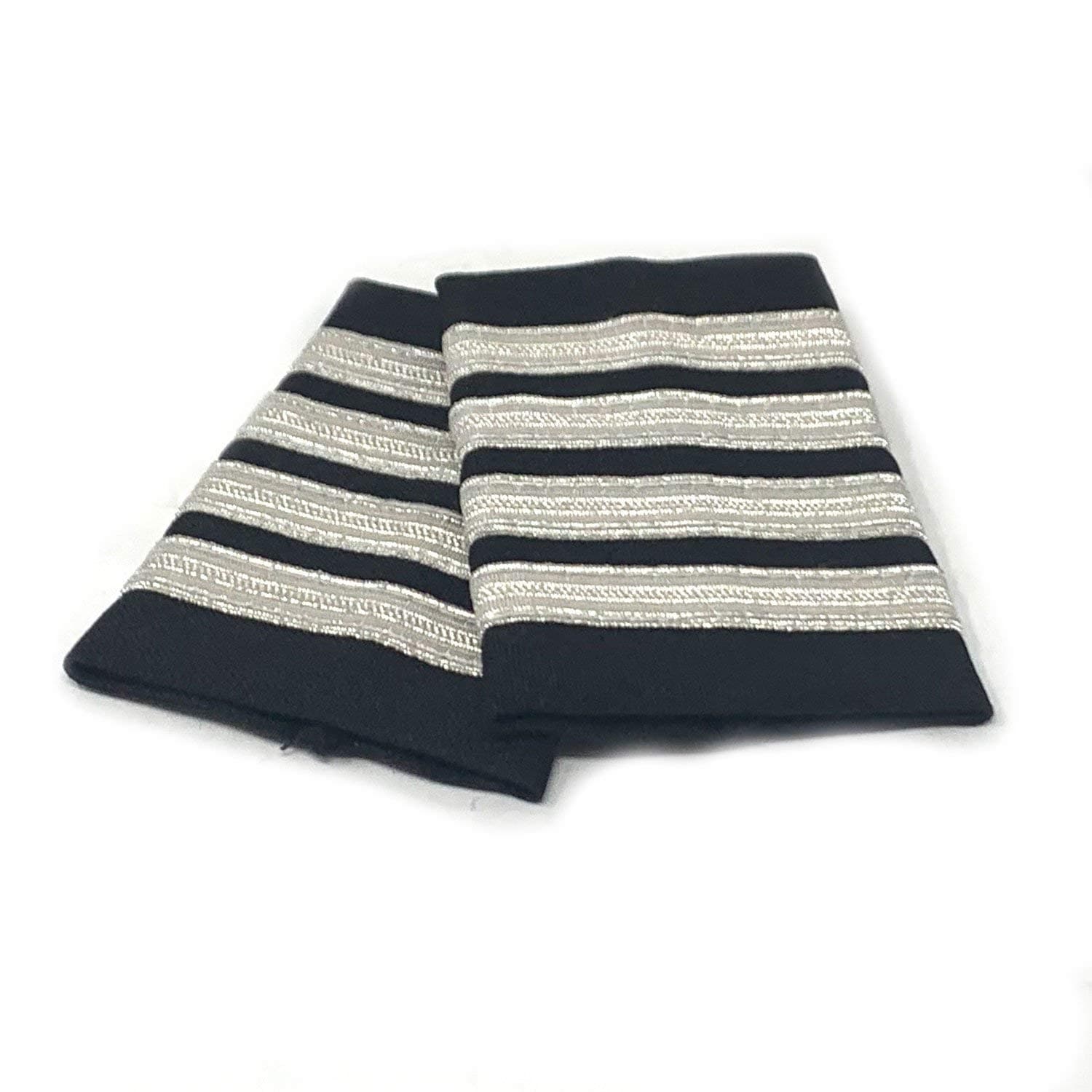 Aero PhoenixProfessional Pilot Uniform Epaulets - Four Bars - Captain - Silver Metallic on Black