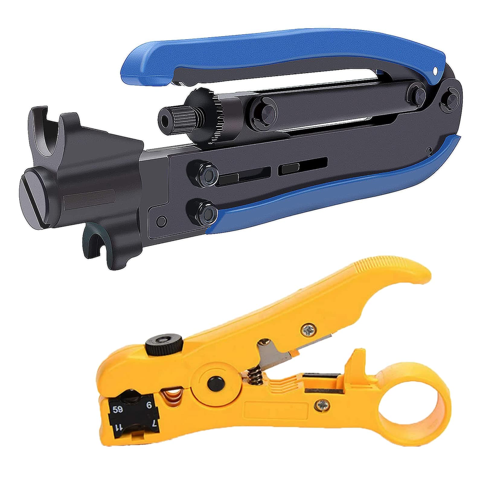 KAKO RG6 Compression Tool Coax Cable Crimper Kit,Coax Cable Crimper Kit,Coaxial Compression Tool,Adjustable RG6 RG59 RG11 75-5 75-7 Coaxial Cable Stripper