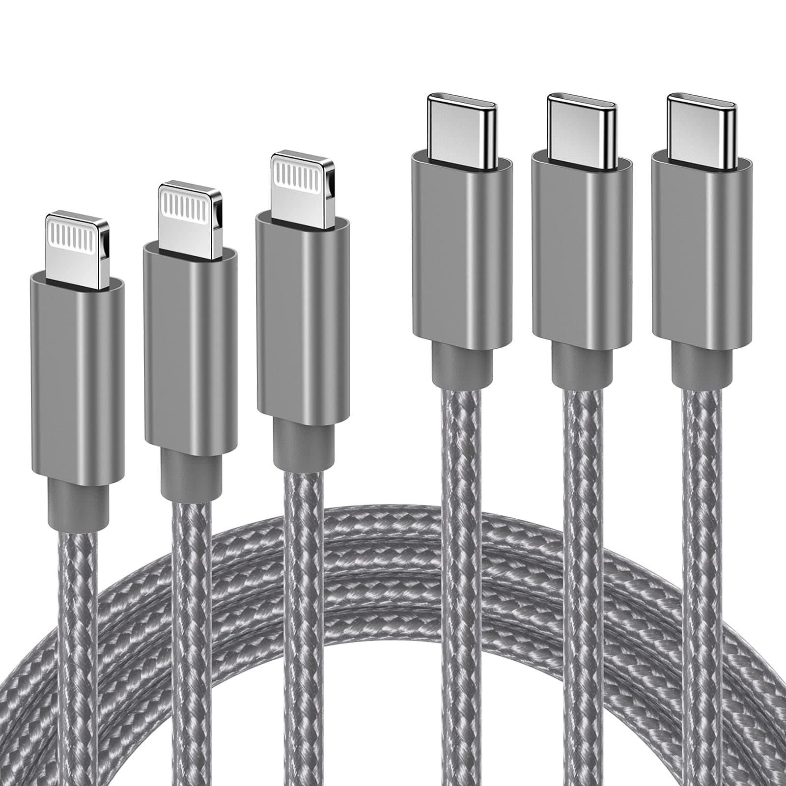 Quntis USB C to Lightning Cable MFi Certified, iPhone 13 Charger Cable 3Pack [3/6/10 FT] Nylon Braided Type C to Lightning Cable Compatible with iPhone 14 13 12 Pro 11 Max Xs XR 8 iPad (Grey)