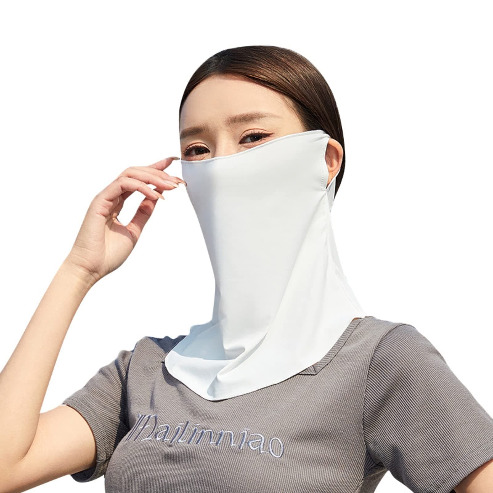 Cooling Sun Protection Earloop Mask Ice Silk Sunscreen Mask Women's Summer Anti-Ultraviolet Neck Protection Sunshade Breathable Riding Sunscreen Veil Face Scarf Hanging Ear Mask