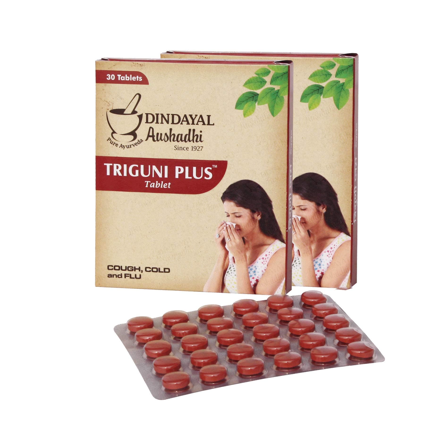 Dindayal Triguni Plus Tablets | 2 x 30 Tablets (Pack of 2) | Ayurvedic Formula | For Cold, Fever, Body Ache & Chest Congestion |Herbal Respiratory Support | Gentle Daily Relief