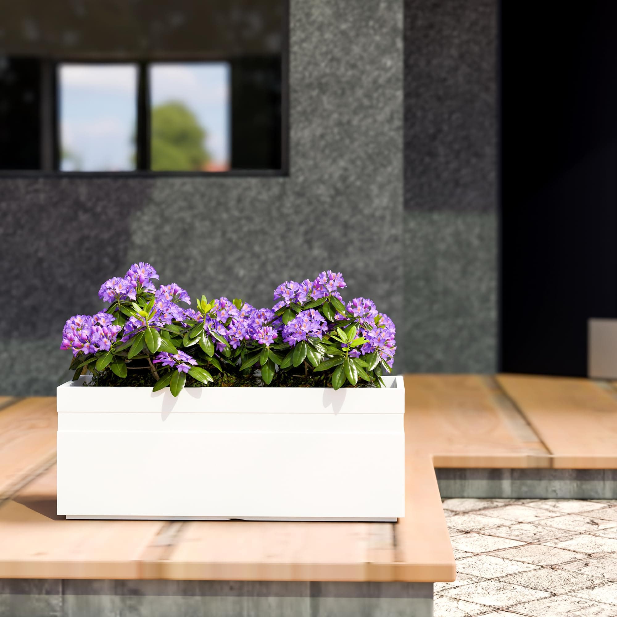 Plastic Fox-B GT Rectangular Planter Indoor and Outdoor (White, 21 Inch)