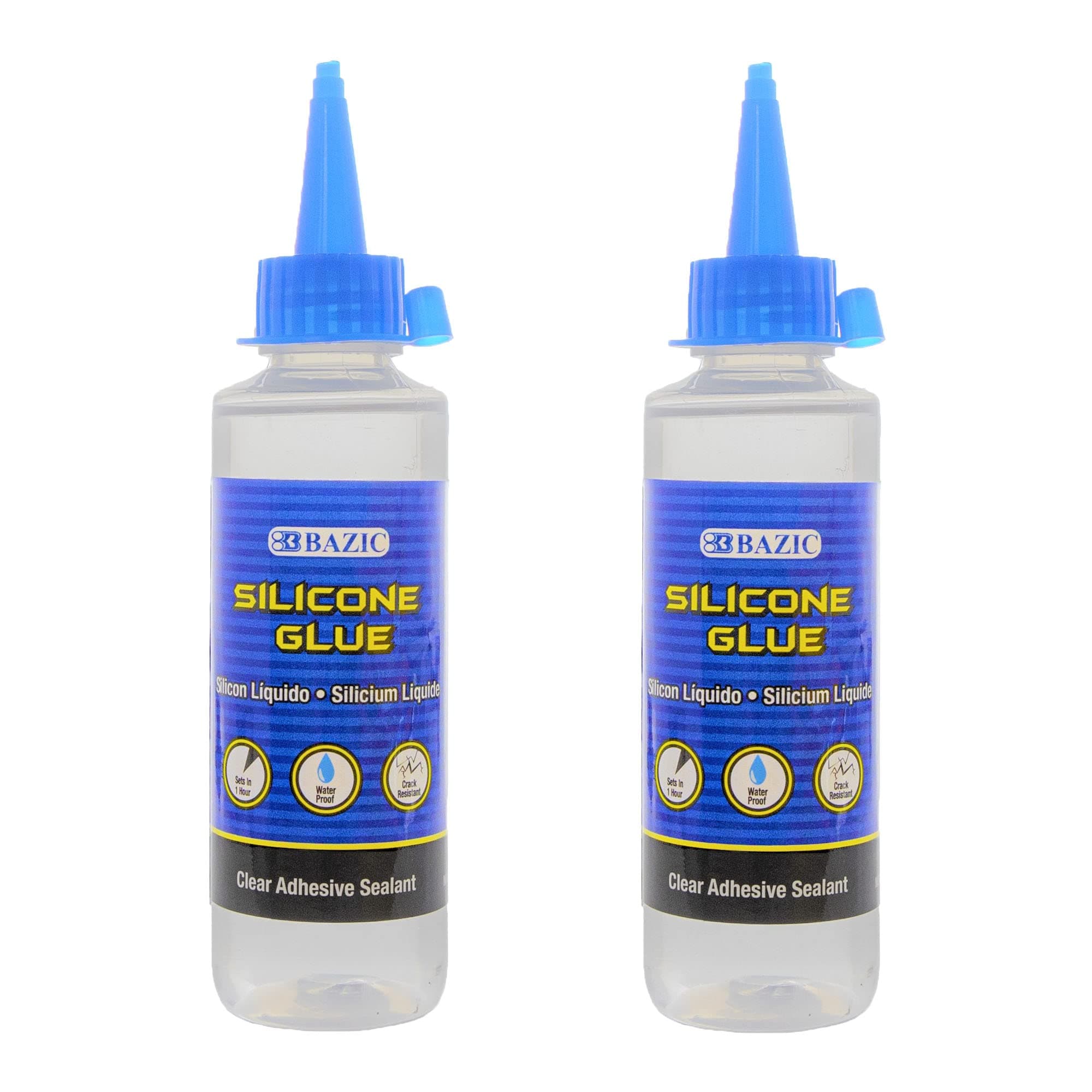 BAZIC 3.38 Oz. (100 mL) Silicone Clear Glue, Great for Glass Window Plastic Kitchen Home Improvement Quick Repair, Waterproof Crack Resistant, 2-Pack