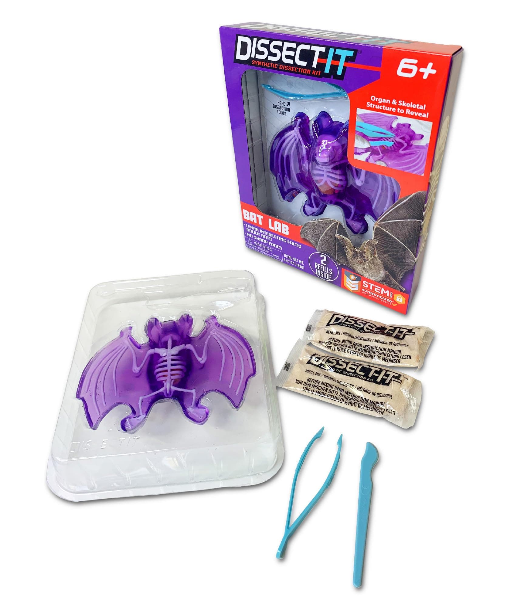 Dissect-It Simulated Synthetic Lab Dissection Toy, STEM Projects for Kids Ages 6+, Animal Science, Biology, Anatomy Home Learning Kit, Great for Young Scientists! - Bat