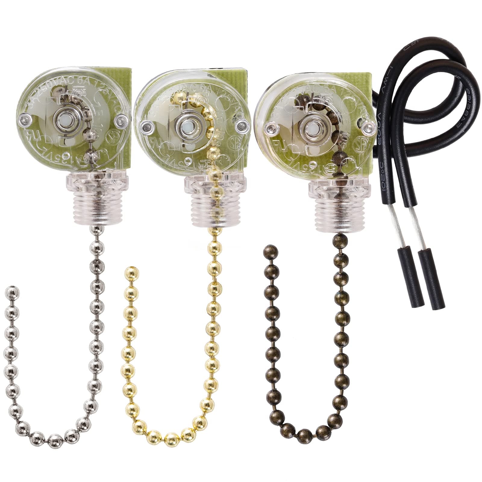 Topbuti 3 Pack Pull Chain Switch Ceiling Fan Switch Zing Ear ZE-109 Two-Wire ...