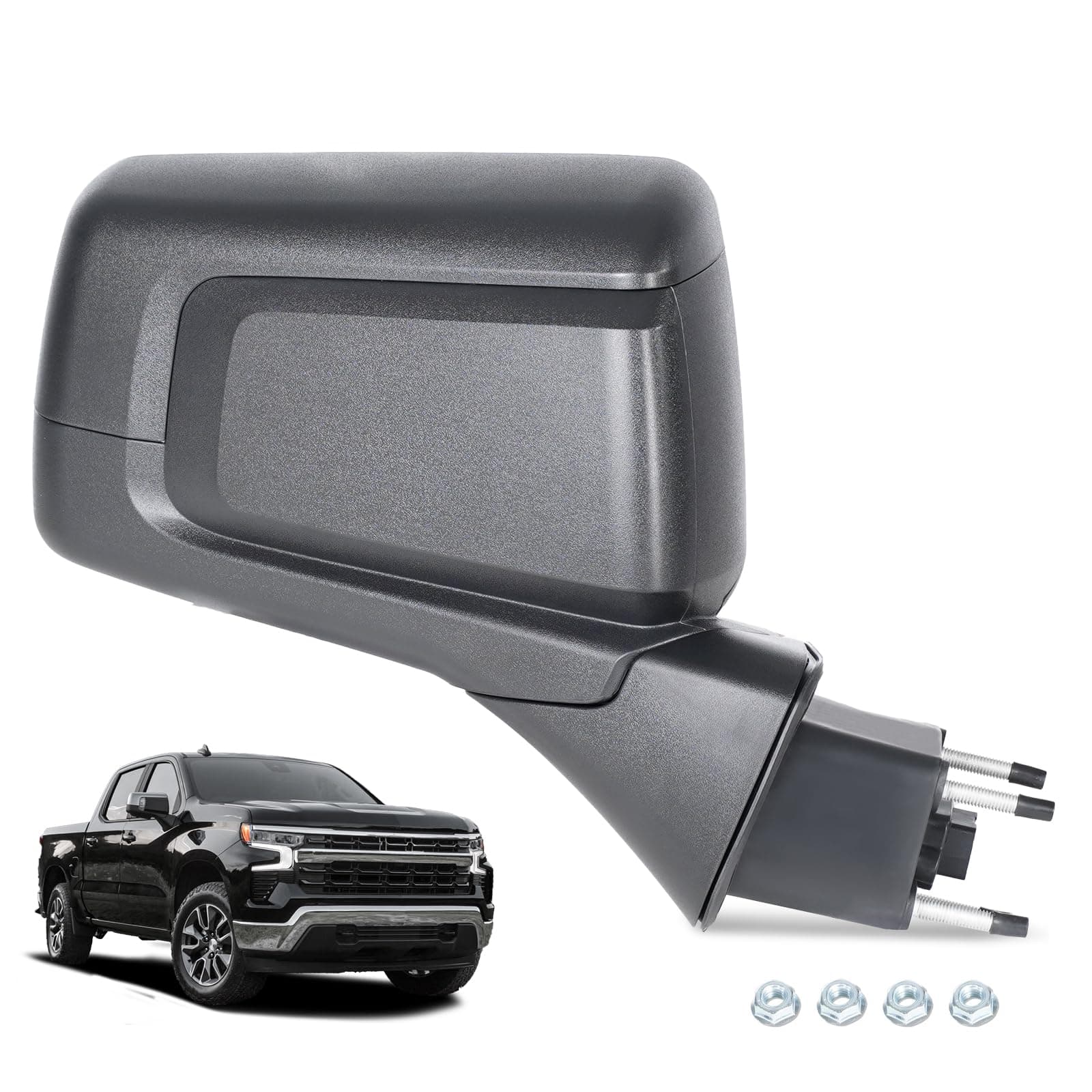 Side Mirror Compatible with 2019-2025 Chevy Silverado 1500/1500LTD WT View Mirror Textured Black - GM1321582 84823216 (Right Passenger Side & 2 Pins)
