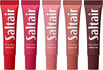 Hydrating Lip Oil Balm, Clear and Tinted Lip Gloss, Everyday Shades 5-Pack. Moisturizing Vegan Conditioning for Dry Cracked Lips with Glossy High-Shine Finish. Coconut Vanilla Flavor