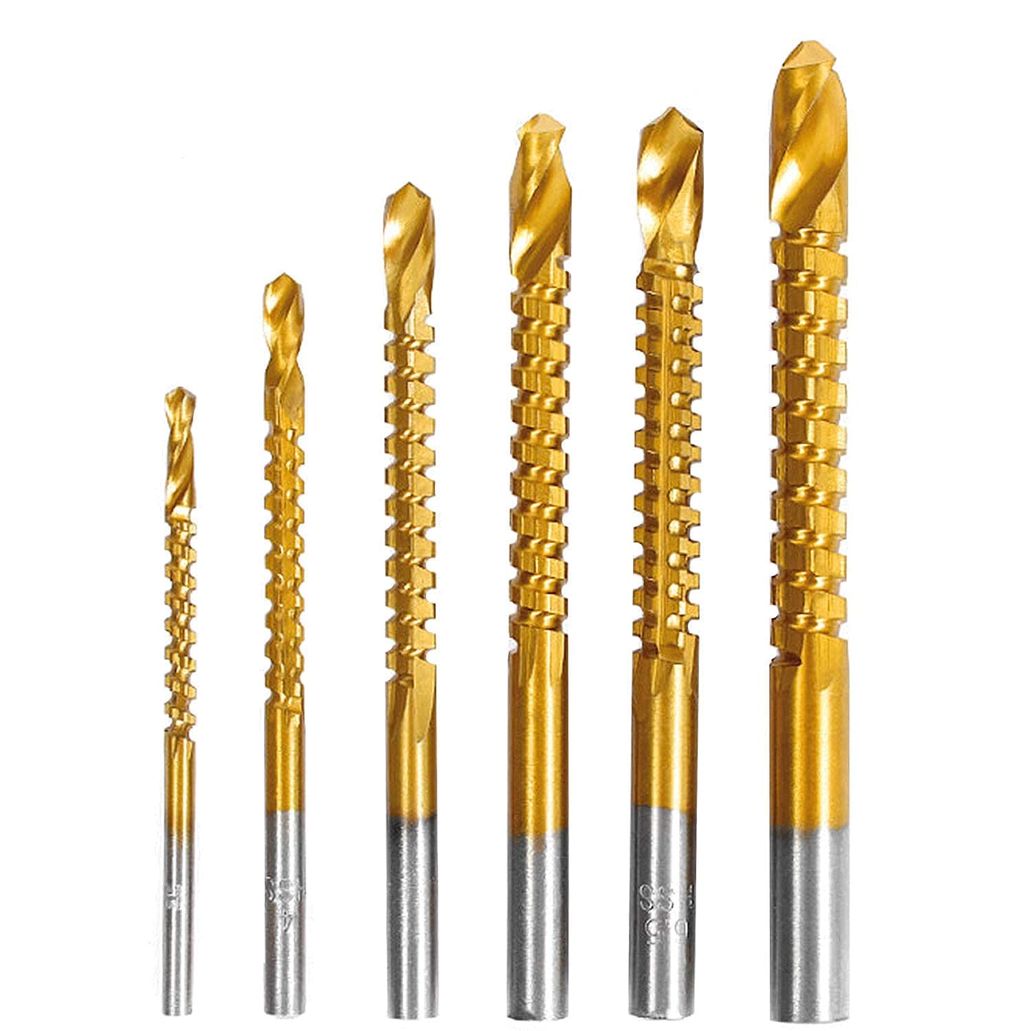 AASONS Titanium Coated Hss Twist Drill Milling Bits 3-8Mm Serrated Grooving Cutting Carpenter Side Cutting Tap Spiral Saw Drill Bit Woodworking Metal Plastic Hole Tool 6Pcs, Straight