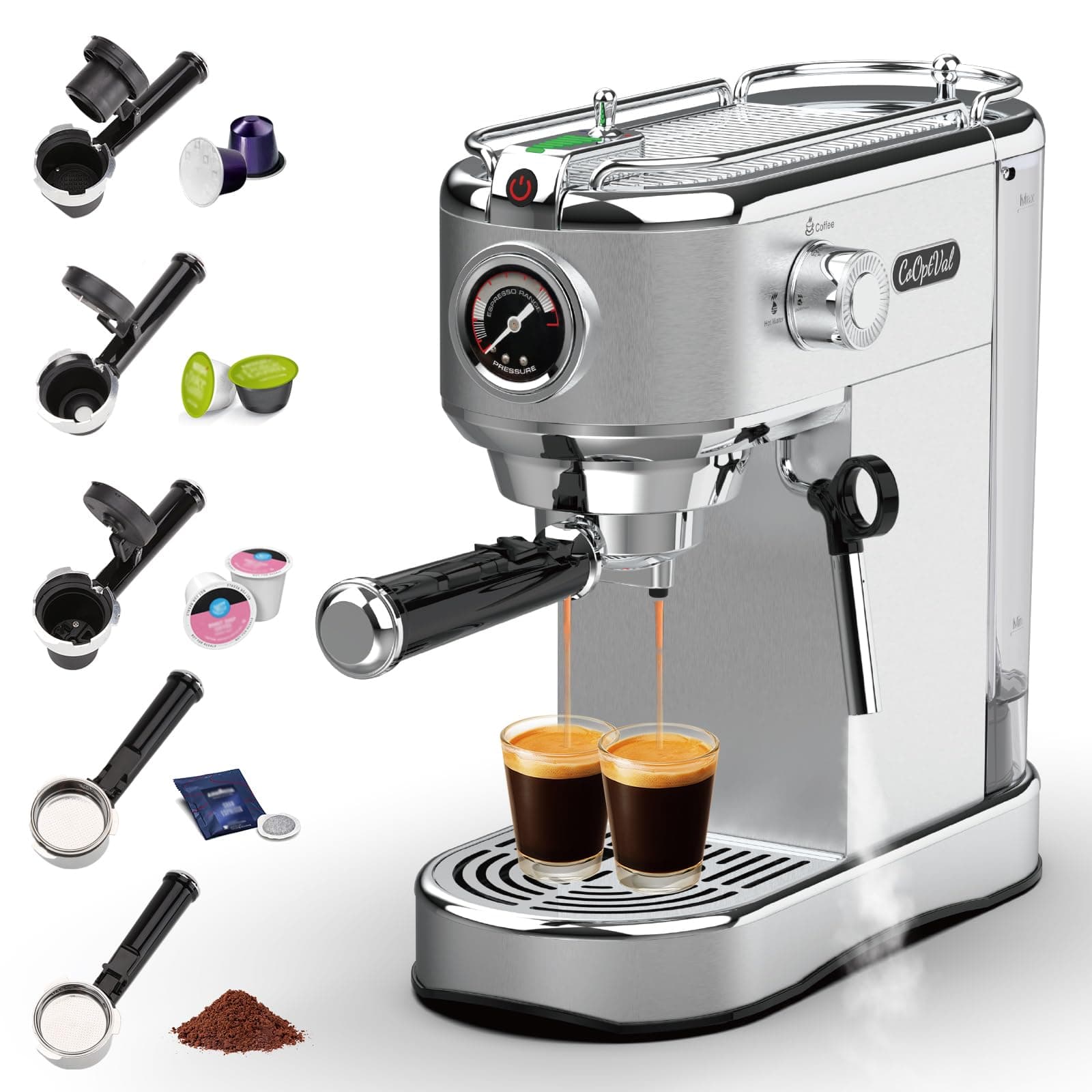 20-Bar Espresso Machine & Coffee Machine – Compatible with Nespresso, Keurig K Cup – Hot & Cold Brew, Milk Frother, Stainless Steel – 10 oz Espresso Cup - Latte Machine & Cappuccino Machine