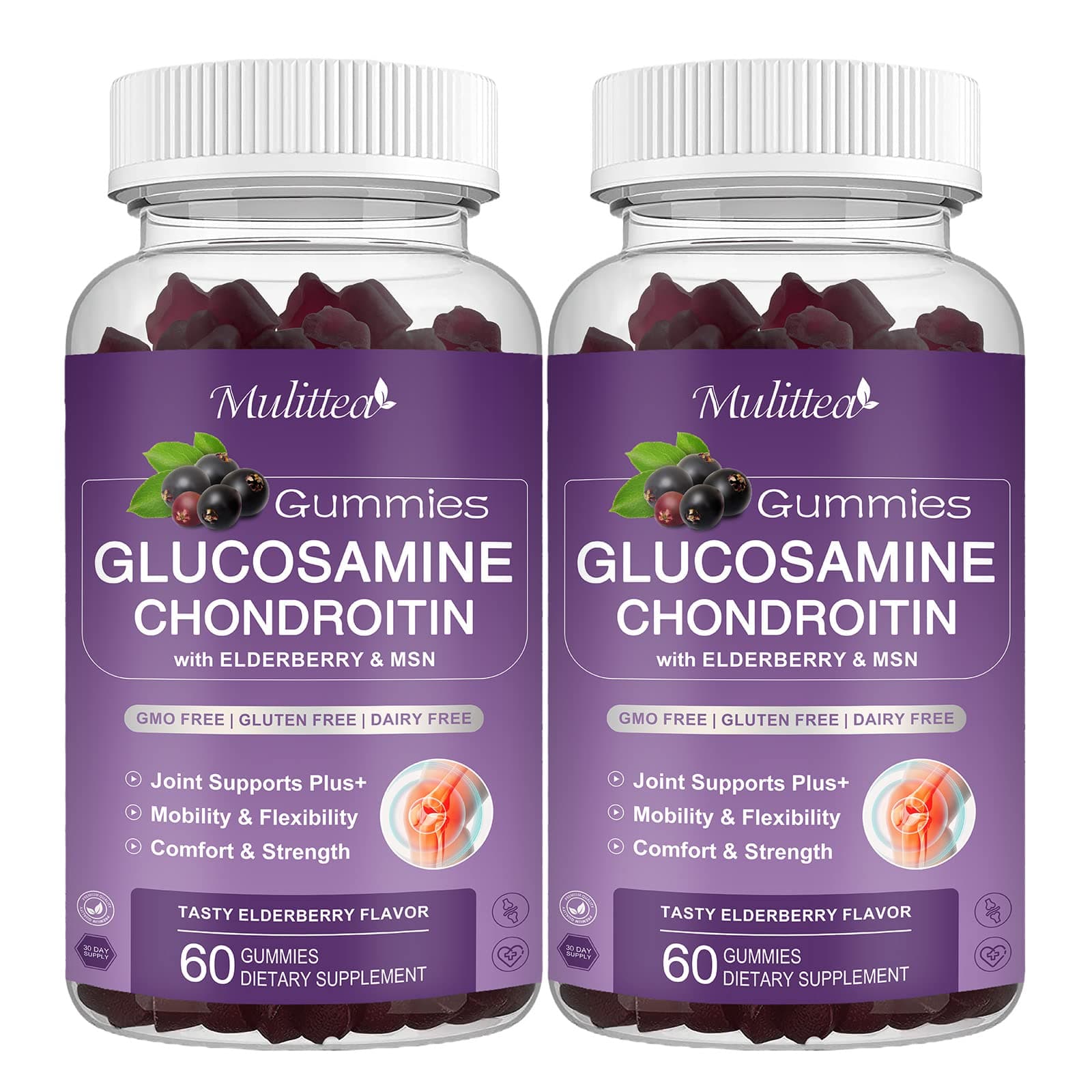 Glucosamine Chondroitin Gummies - Extra Strength Joint Support Supplement with MSM & Elderberry for Natural Joint, Antioxidant Immune Support for Adults, Men & Women-(2 Pack)