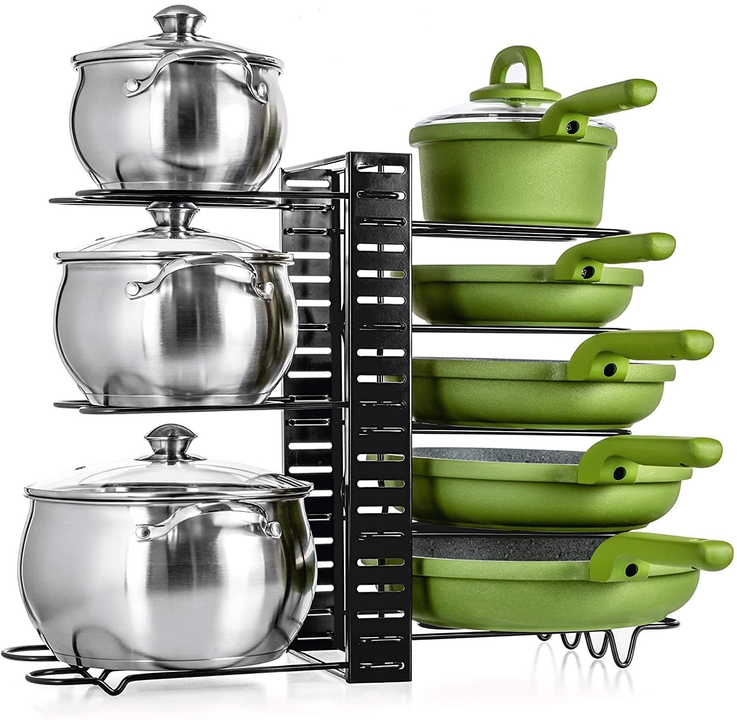 Kitchen Pot Pan Organizer - Cabinet Kitchen Organizers with Large Storage Capacity - Kitchen Cabinet Organizers and Storage for Small and Large Cookware - Countertop Pot Rack - Lid Organizer