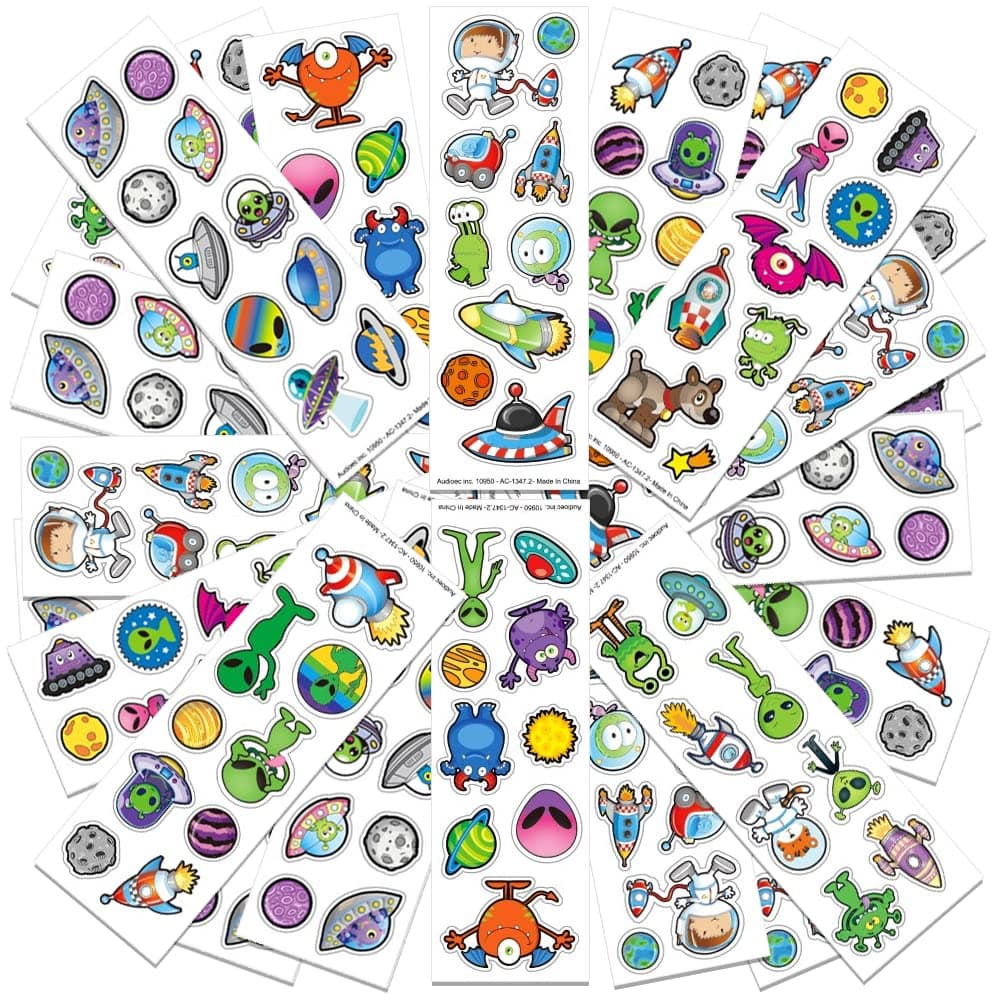 ArtCreativity Alien Stickers Assortment, 100 Sticker Sheets with Over 1000 Space Stickers for Kids, Unique Arts and Crafts Supplies, Outer Space Birthday Party Favors, Galaxy Goodie Bag Fillers
