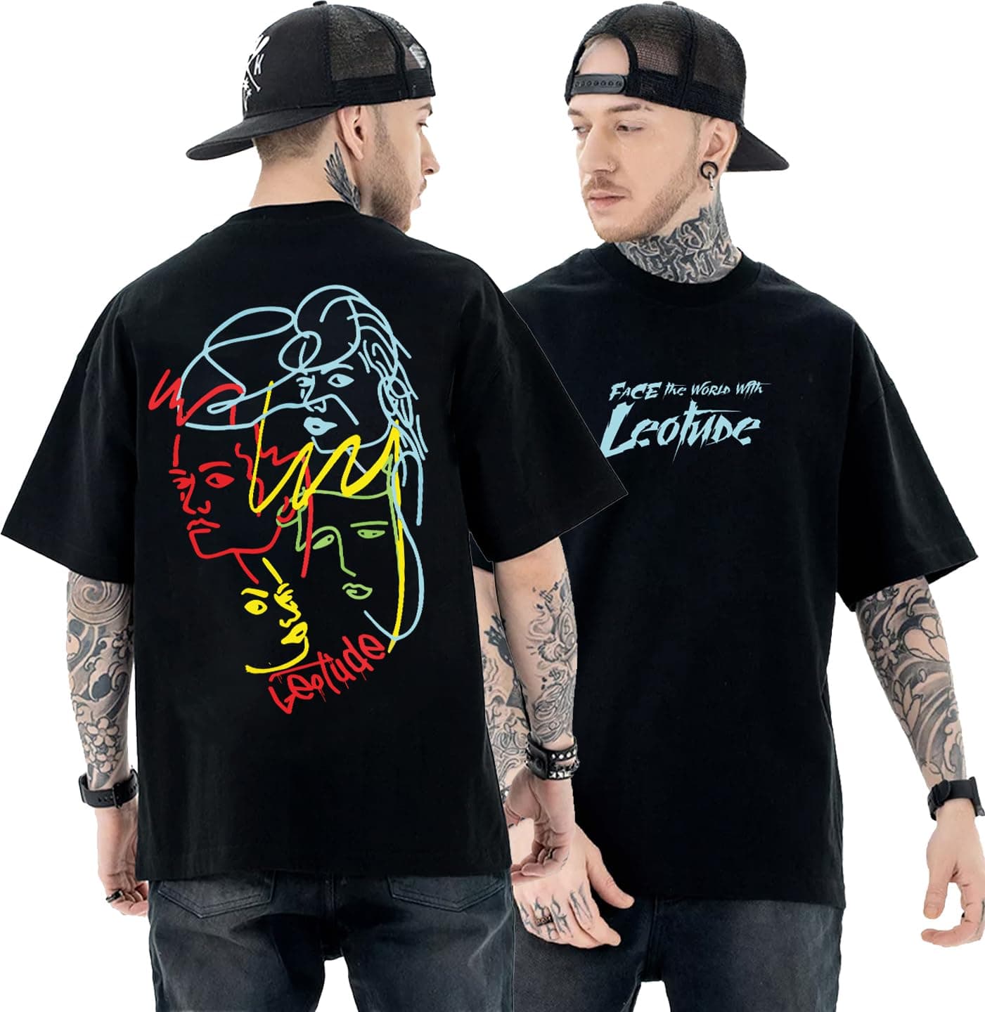 Half Sleeve Oversized Cottonblend Round Neck Drop Shoulder Back Printed Men's T-Shirt (Color Black)