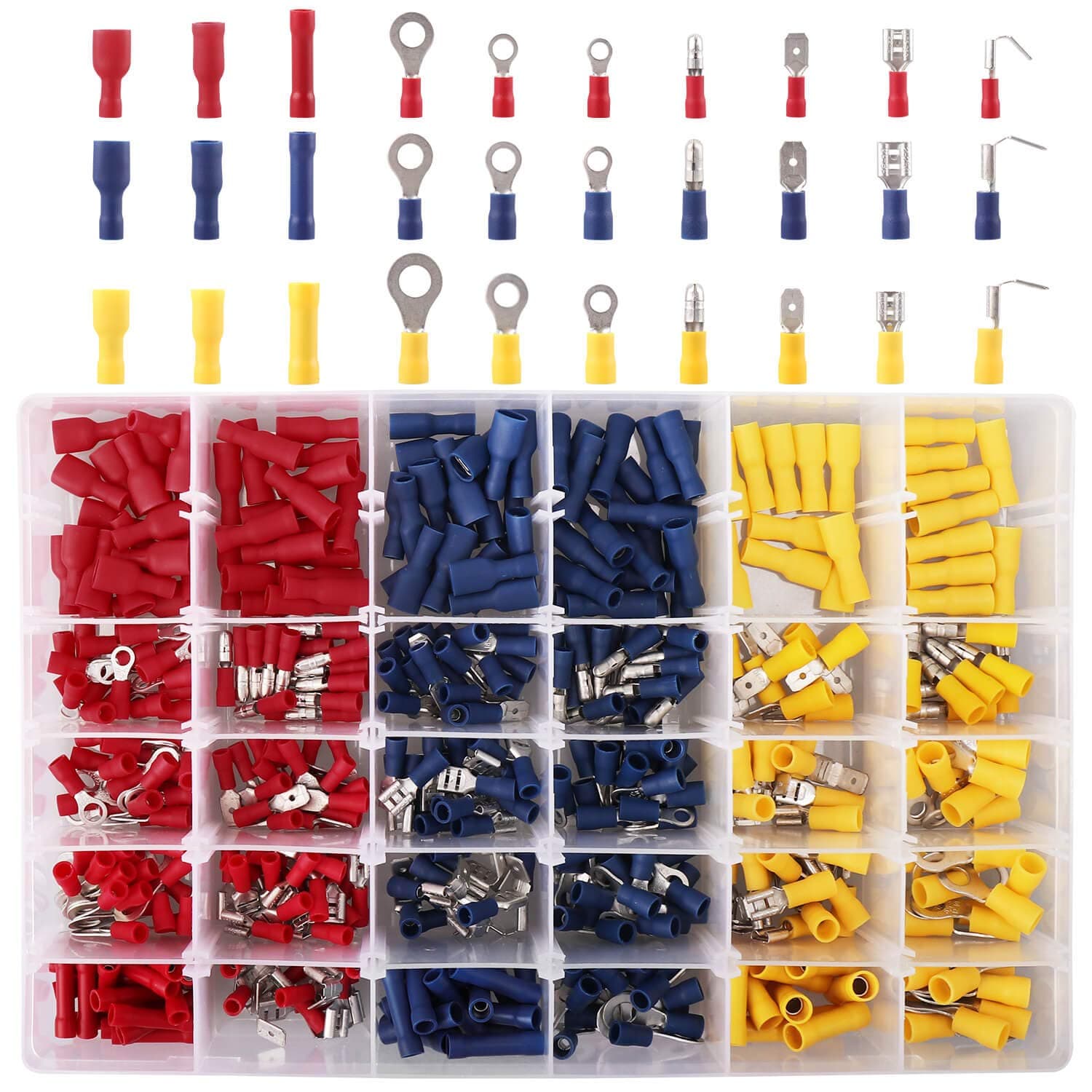 Crimp Connectors, 480pcs Insulated Electrical Connectors Set Includes Ring Bullet Spade Butt Splice and Piggy Back (Copper (Thicker))