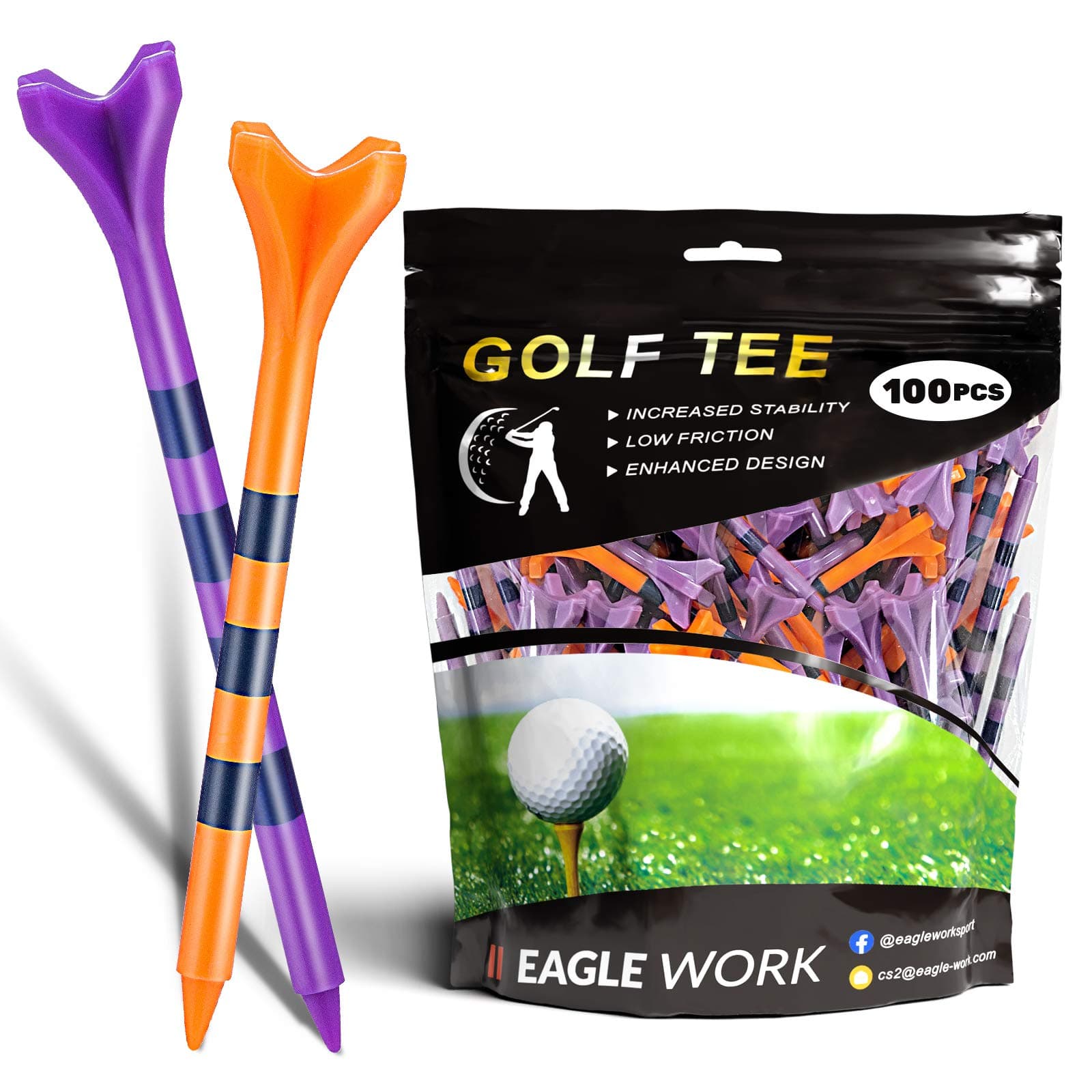 Plastic Golf Tees, Pack of 50/100(3-1/4'' & 2-3/4'') 4 Prongs Golf Tees, More Durable and Stable, Reduces Friction & Side Spin Plastic Tees