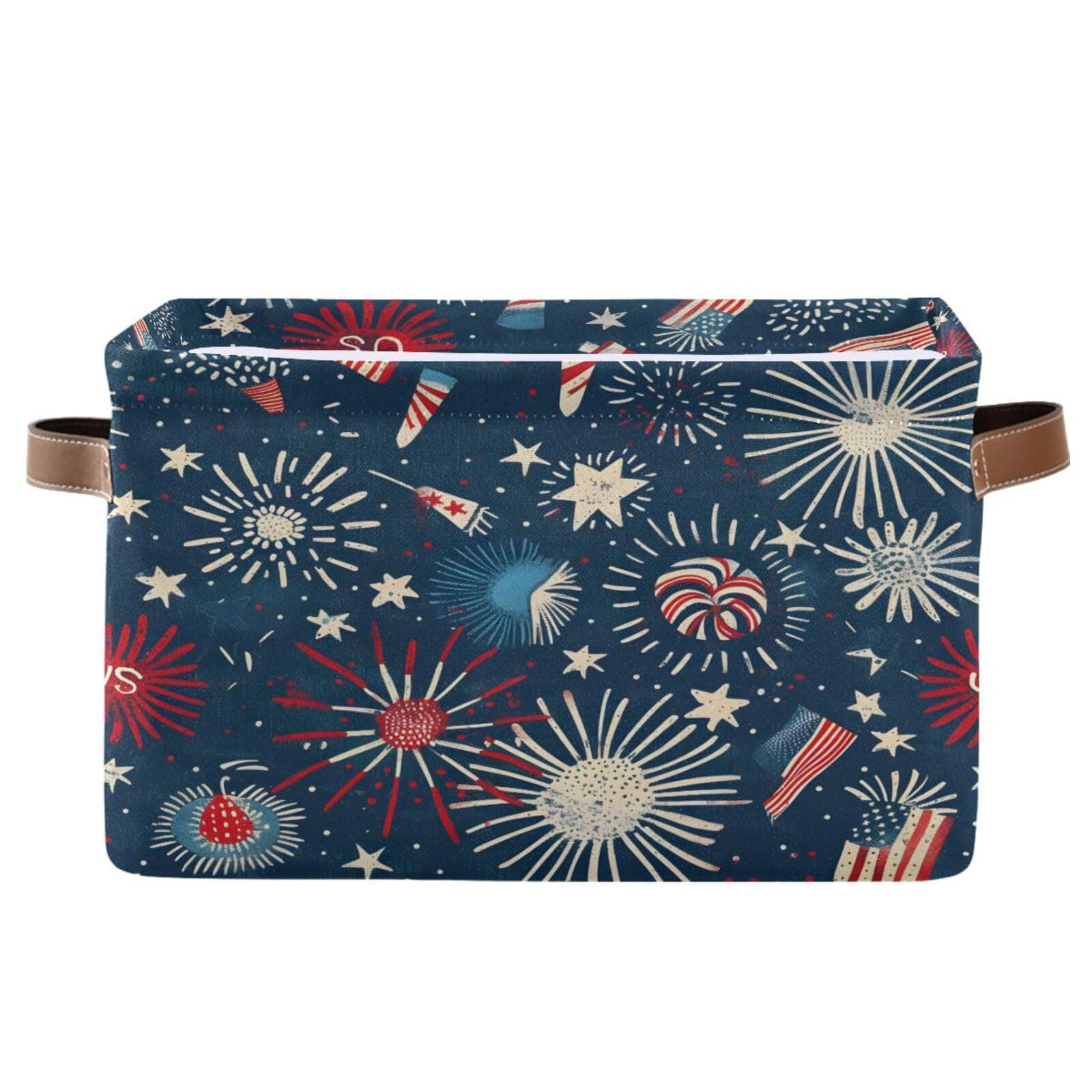 Star Large Storage Basket Usa Independence Day Foldable Storage Box Organizer Bins with Handles for Bedroom Home Office