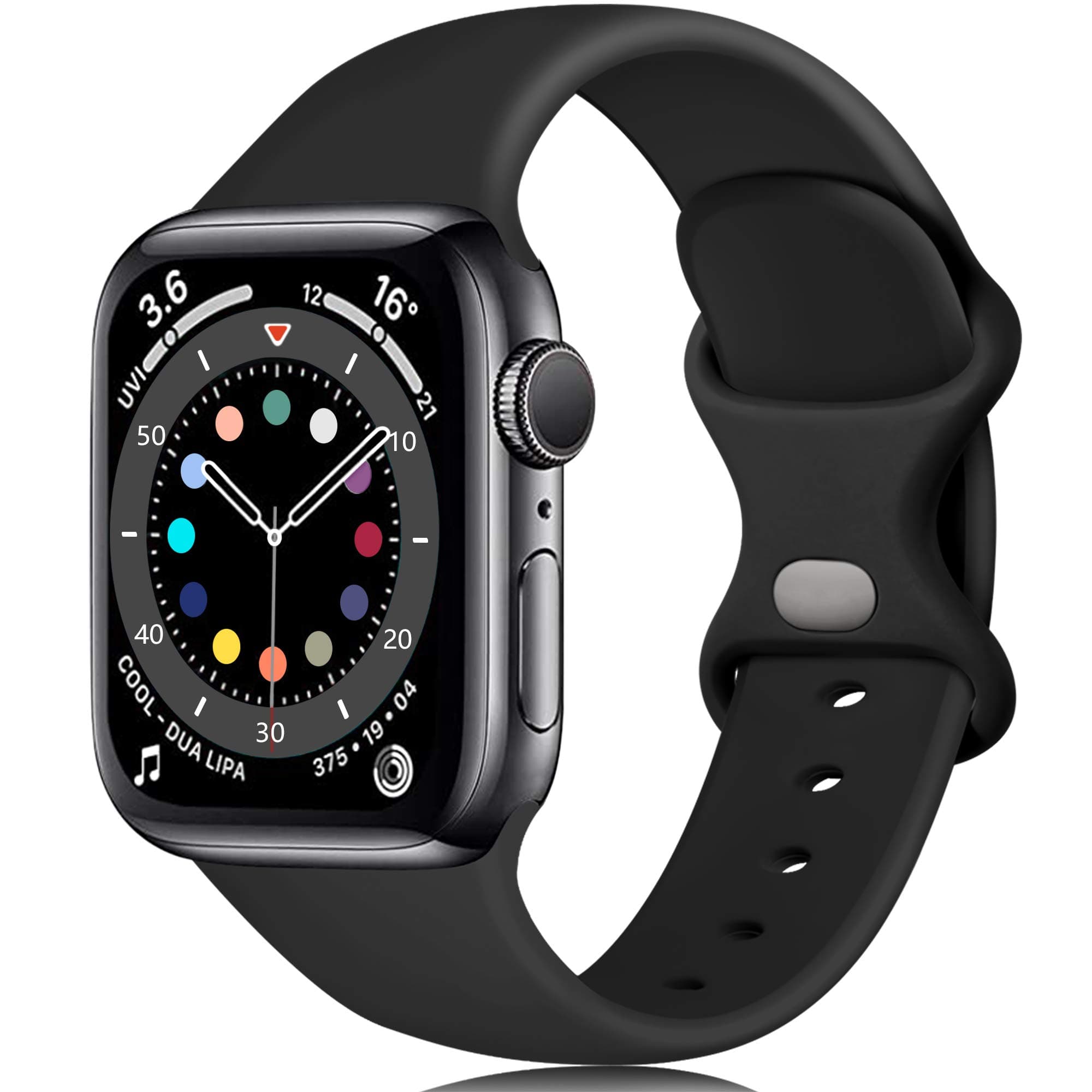 Silicone Strap Compatible with Apple Watch Strap 40mm 38mm 41mm 42mm, Replacement Straps for iWatch SE 3 Series 11 10 9 8 7 6 5 4 3 2 1, Black, Large