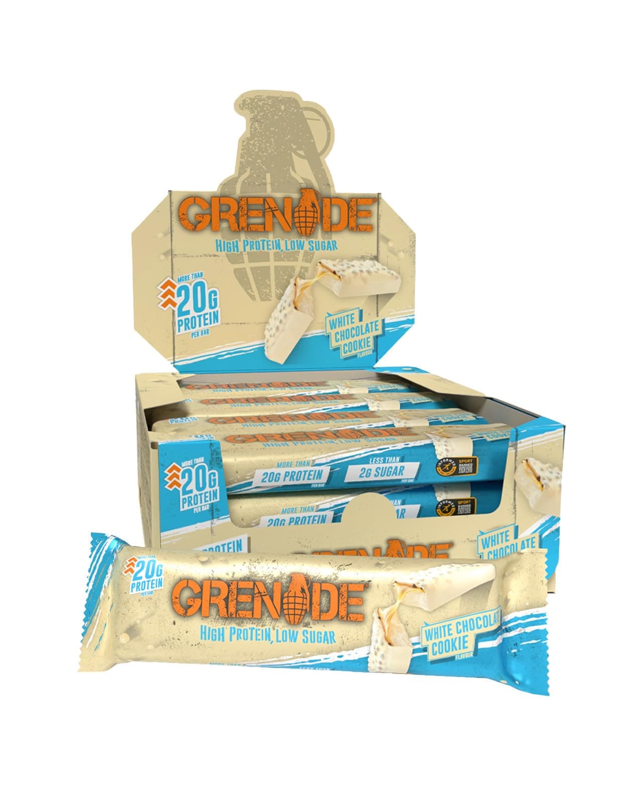 Grenade High Protein, Low Sugar Bar - White Chocolate Cookie, 12 x 60 g