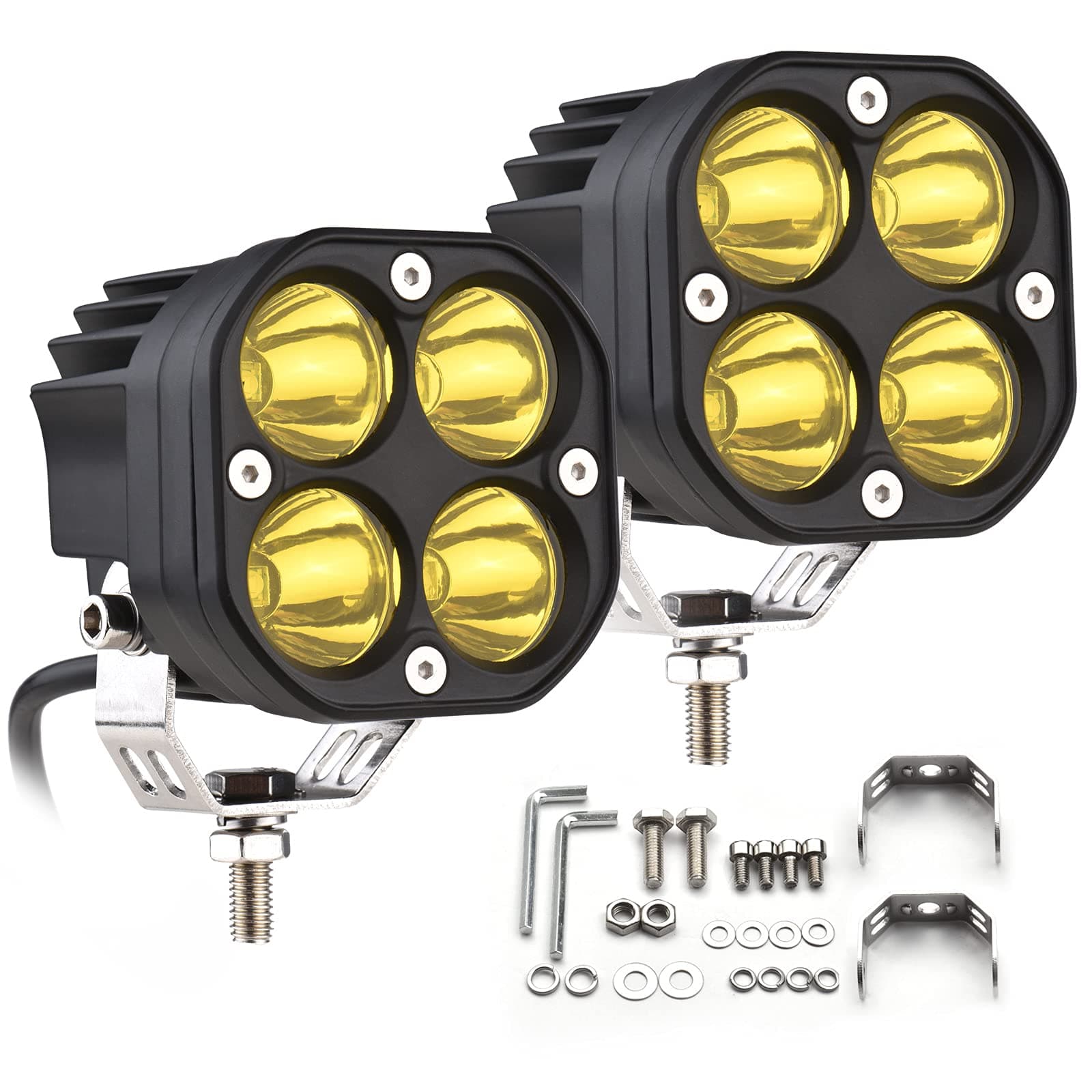 2 Pack Led Pods Light Bar, Yellow 3" 40w Spot Off Road Lights, Driving Fog Lamp, IP68 Waterproof LED Work Light, Amber Cube Lights for Pickup Truck SUV ATV UTV Boat Forklift 4x4 Motorcycle