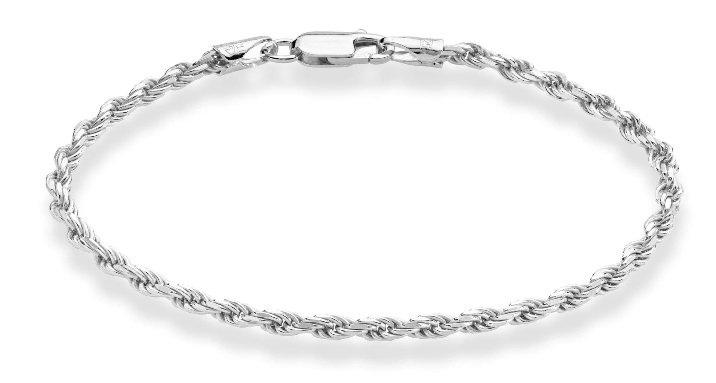 MiaBella Sterling Silver Italian 3mm Solid Diamond-Cut Braided Rope Chain Necklace Bracelet for Men Women 925 Italy 7, 7.5, 8, 8.5, 9,16, 18, 20, 22, 24, 26, 28, 30 Inch, One Size, Sterling Silver