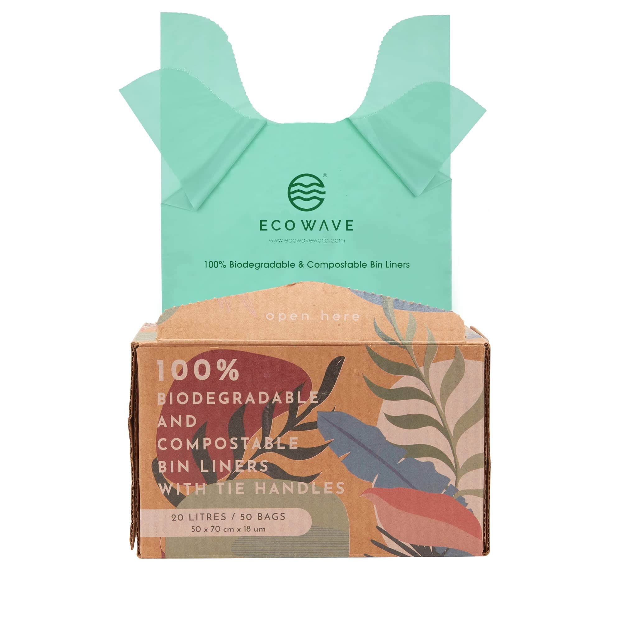 ECO WAVE Compostable Bin Liners, 20 Litres, 50 Bags, EN 13432 Certified