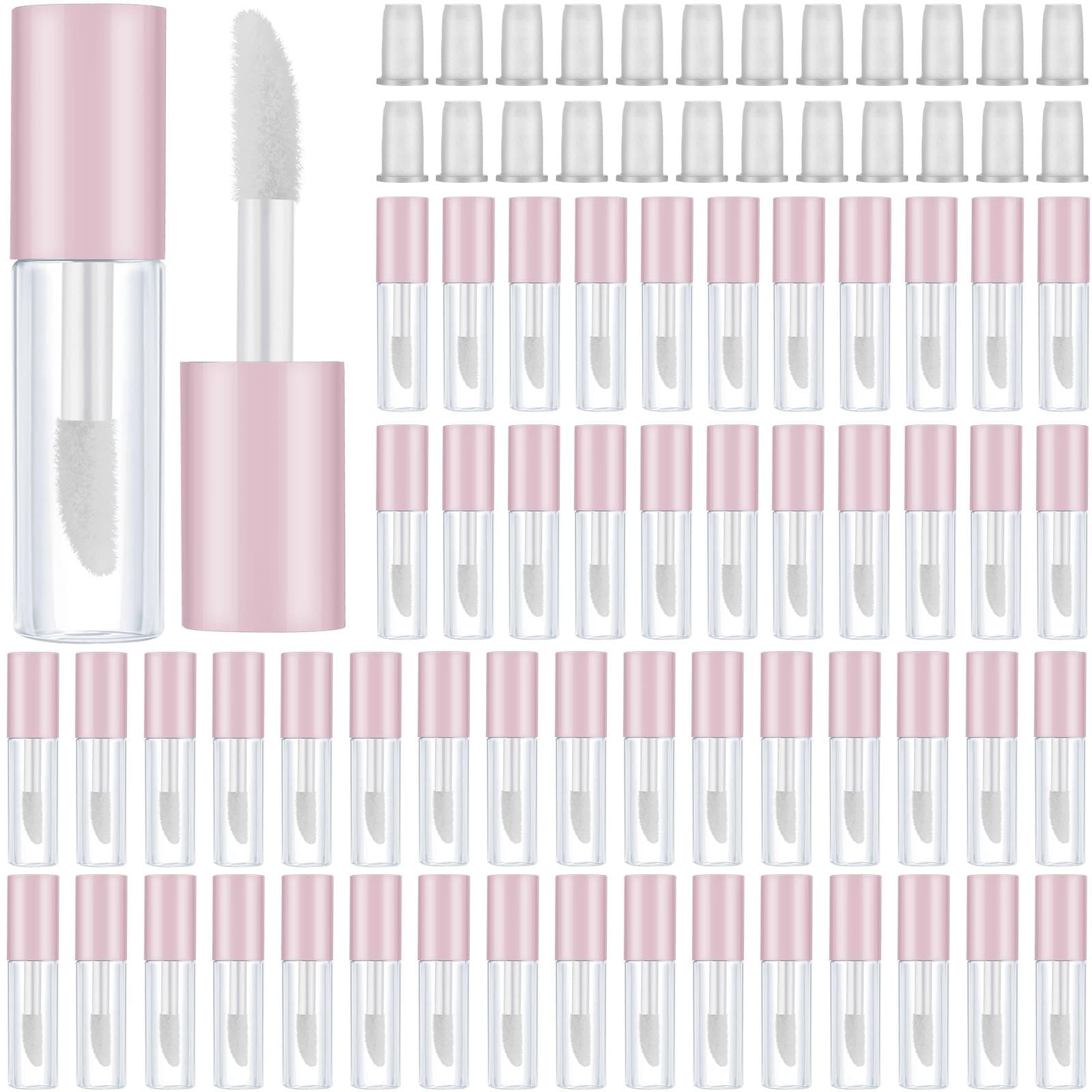 100 Pieces 1.2 ml Clear Mini Lip Gloss Tube Refillable Empty Lip Balm Gloss Containers for DIY Makeup, Pink