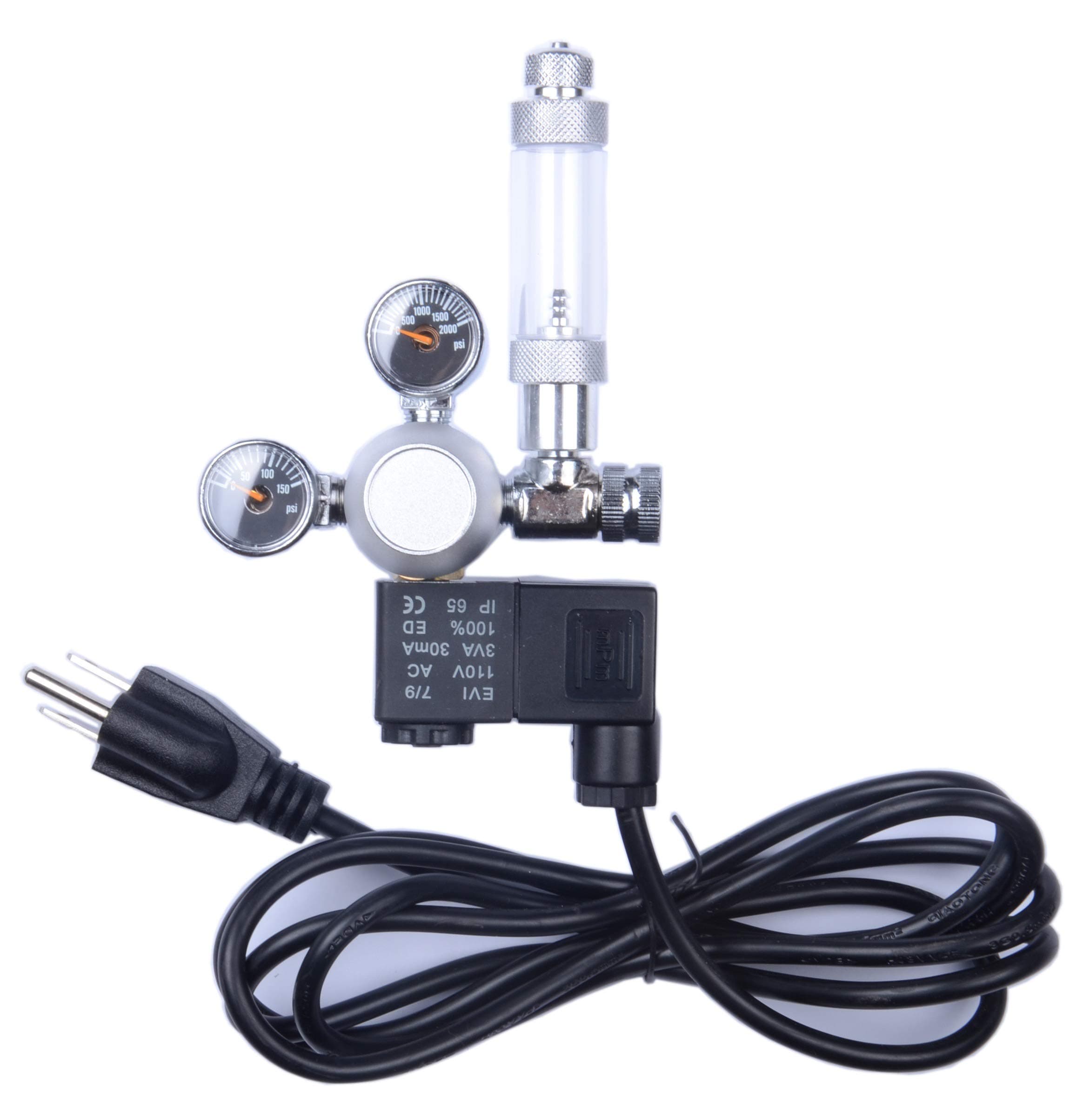 MOD Complete MDC99005 CO2 Regulator Aquarium Mini Silver Stainless Steel Dual Gauge Display Bubble Counter and Check Valve w/Solenoid 110V Fits Standard US Tanks - LP150 PSI - HP2000 PSI Accurate
