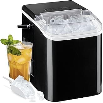 HealSmart Countertop Ice Maker Machine, Fast Making 9 Ice Cubes in 6 Minutes, Self-Cleaning with Scoop, Basket & Handle, 26.5lbs/24Hrs, 2 Sizes Bullet Ice, Portable for Office, Party, Kitchen, Black