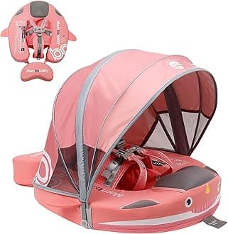 Mambobaby Floats with Canopy &Tail, Non-Inflatable Baby Float for Pool Add Tail Avoid Flip Swim Trainer Baby Floats for Toddler Boys Girls(Narwhal-Pink)