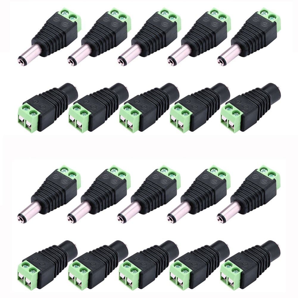 10 Pairs in Pack 5.5mm x 2.1mm 12V DC Power Male and Female Jack Connector Plug Adapter Adaptor for CCTV Camera LED Strips (10pcs Male & 10pcs Female)