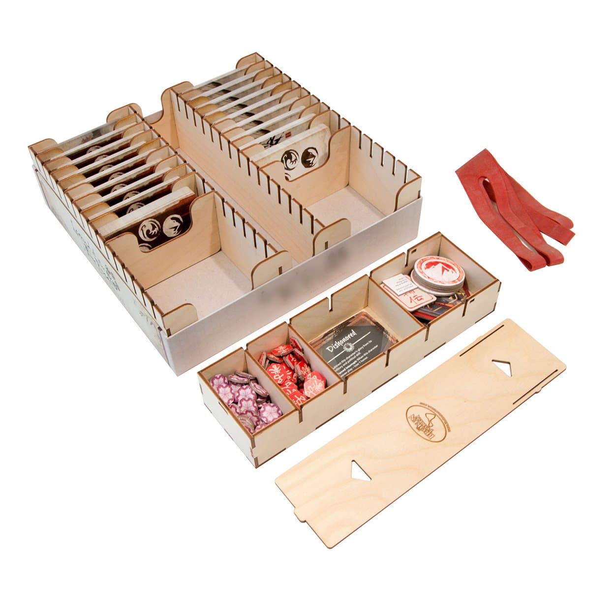 The Broken Token Card Organizer - Compact Wood Storage Box for Cards with Multiple Adjustable Dividers, Rows and Bit Boxes