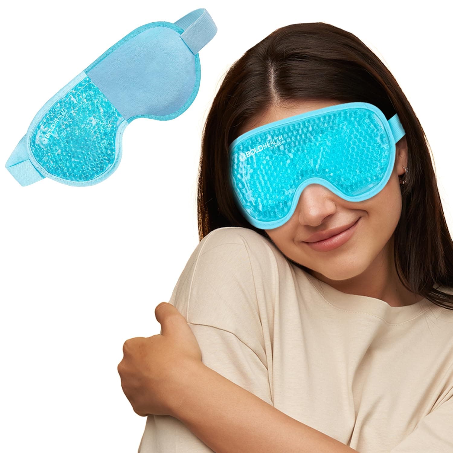 Polyester Eye Mask Cooling Gel With Beads For Dark Circles, Dry Eyes, Cooling Eyes, Redness, Eye Patches Eye Cooling Gel Pad Stretchable With Sleeping Mask Eye Relaxing For Women&Men -Blue