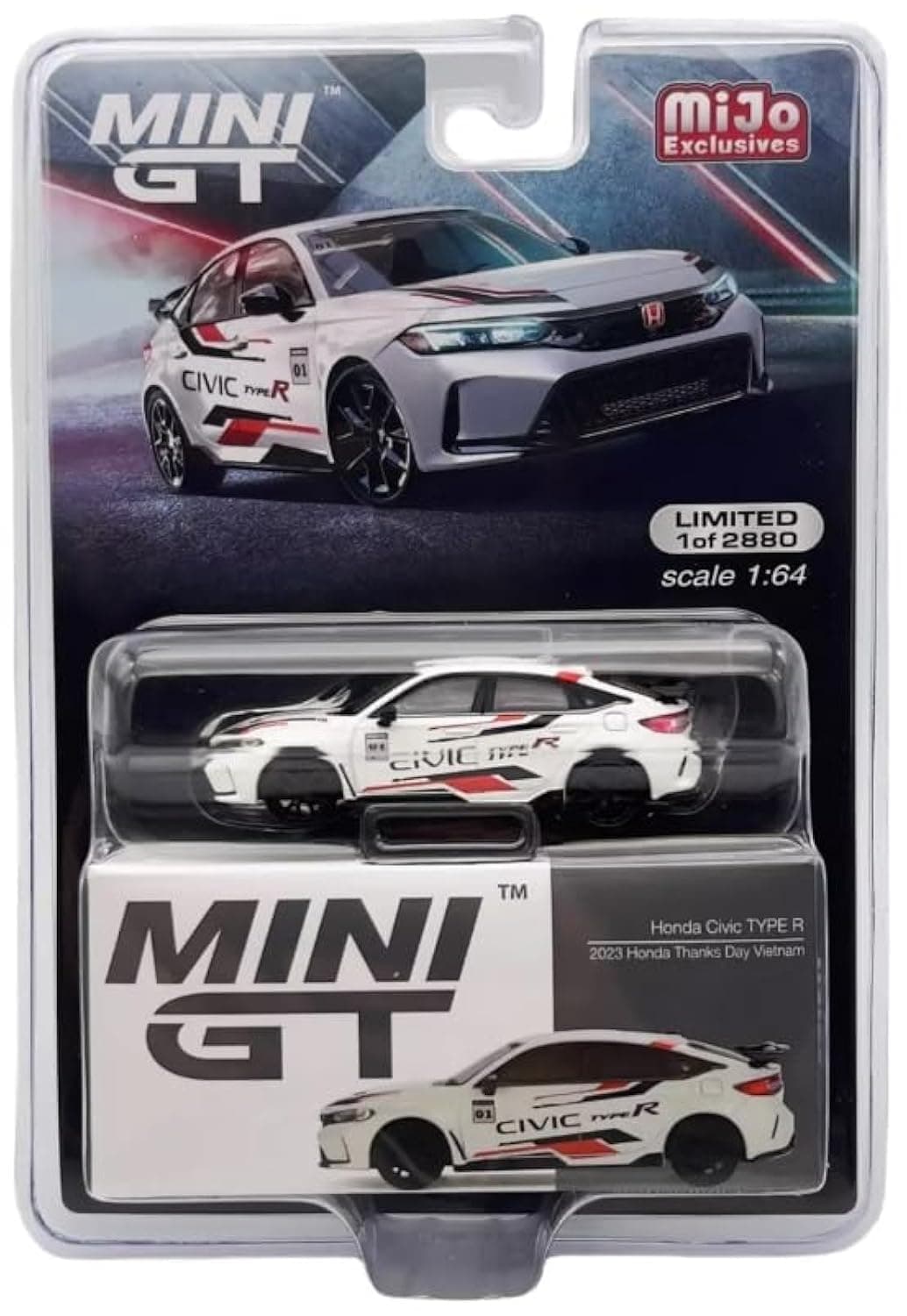 MINI GT True Scale Miniatures Model Car Compatible with Honda Civic Type R 2023 Honda Thanks Day Vietnam 1/64 Diecast Model Car MGT00626