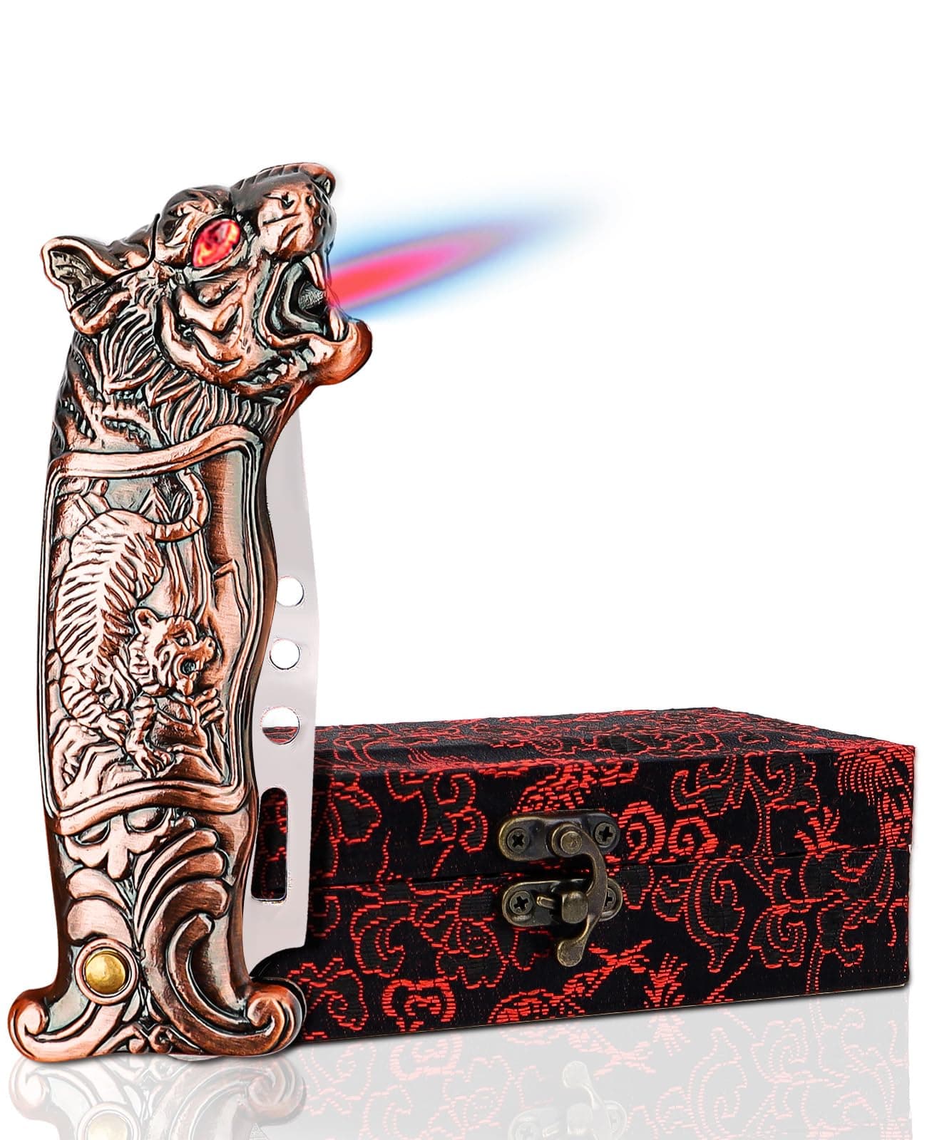 Jet Torch Lighter, Windproof Cool Metal Tiger Lighters, Honorable Gift for Birthday, Refillable Butane Candle Cigar Lighter for Smoking, Camping, Sports, BBQ Outdoors, Camping