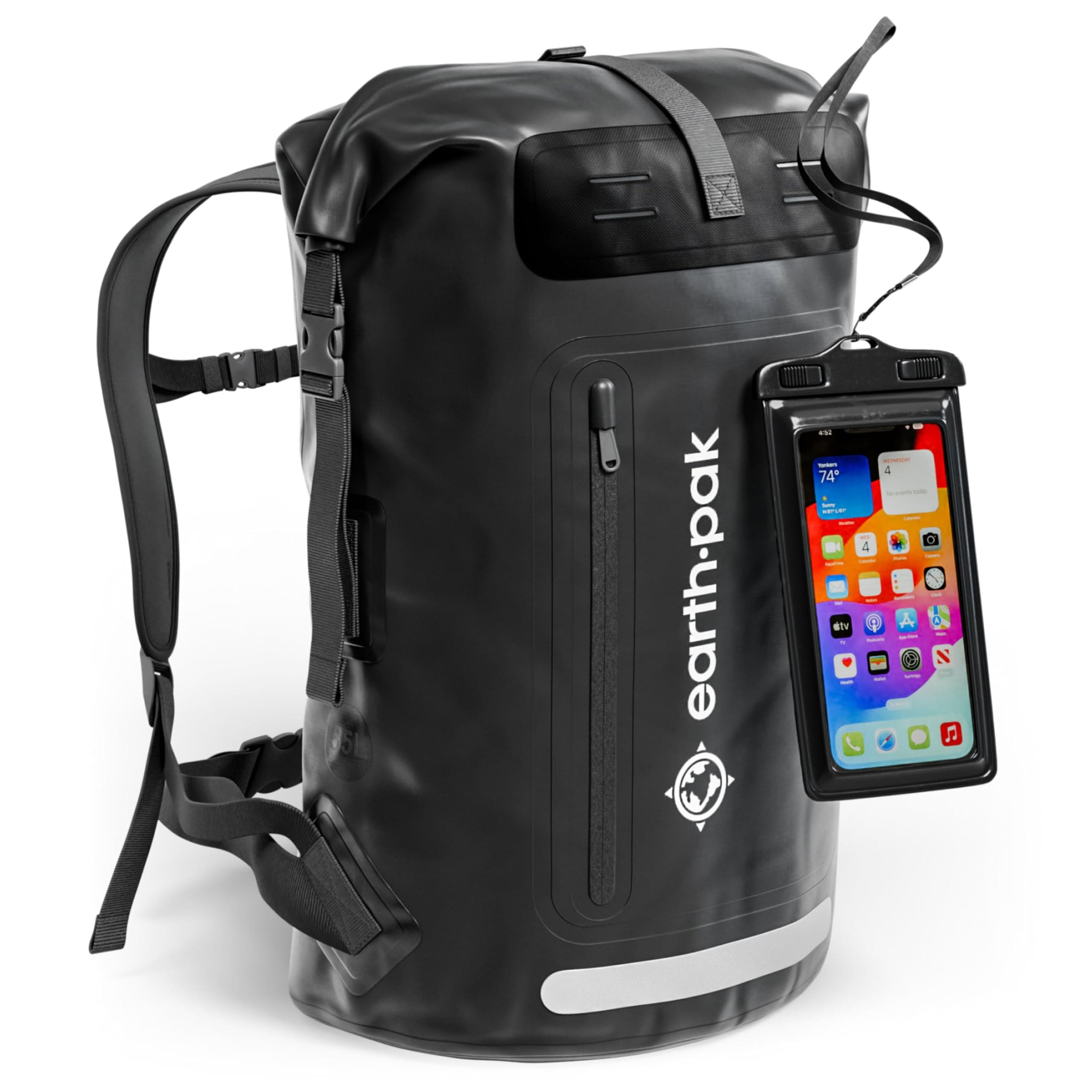 Waterproof Backpack - Heavy Duty Hiking Backpack - Roll-Top Closure Bag - Cushioned Dry Bag Waterproof Phone Case