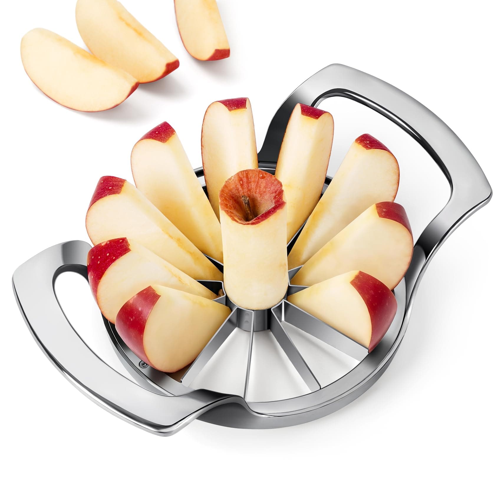 4.72 inches Apple Slicer,12-Blade Extra Large Apple Corer, Heavy Duty Stainless Steel Apple Cutter and Divider with Updated Safe Blade System