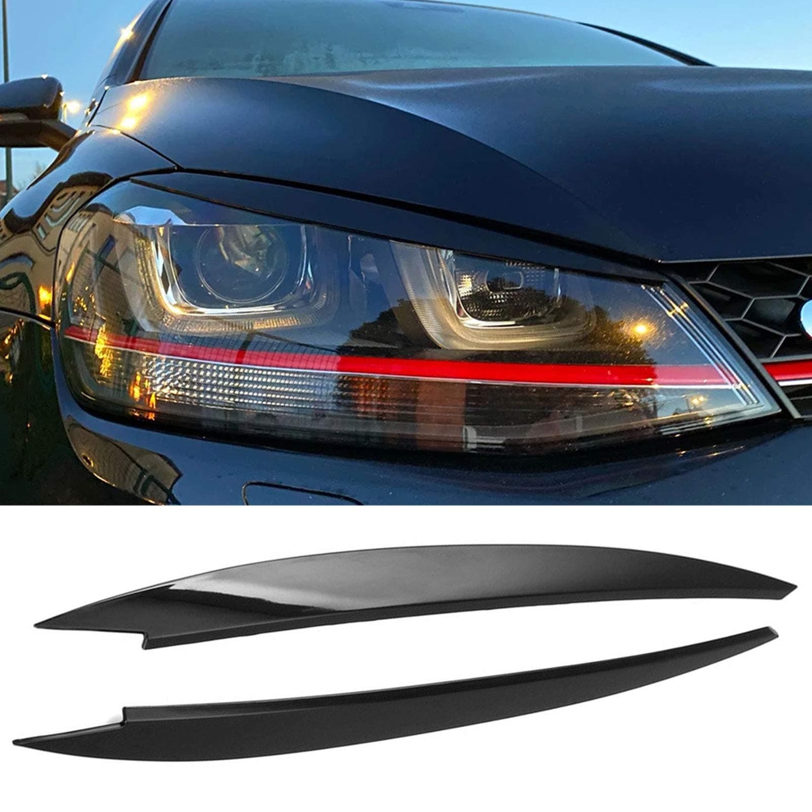 Car Headlight Eyebrows, Headlight Eye Lid, Eyebrow Cover, Eyelids Covers, Replacement for Volkswagen VW Golf 7 GTI MK7 Headlight